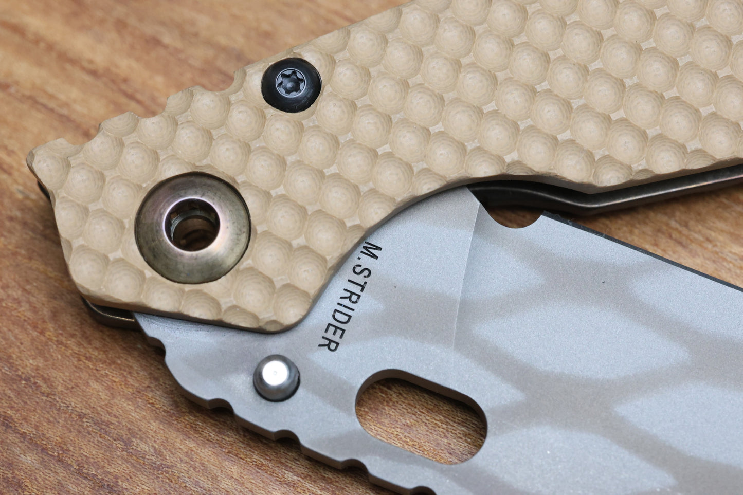 STRIDER KNIVES SMF DGG - TAN G10/TITANIUM HANDLE - DROP POINT WG PATTERN MAGNACUT BLADE