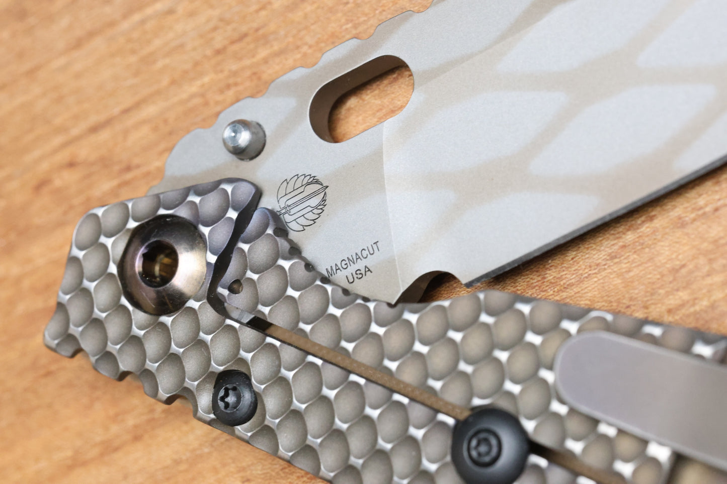 STRIDER KNIVES SMF DGG - TAN G10/TITANIUM HANDLE - DROP POINT WG PATTERN MAGNACUT BLADE