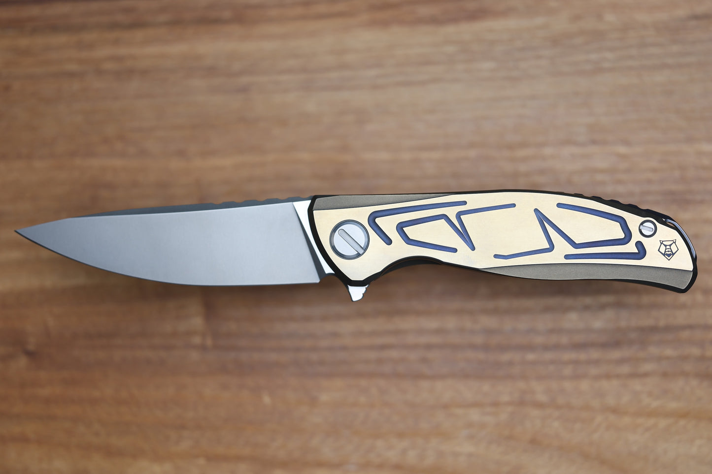 SHIROGOROV F95 BRACES - S90V BLADE - BRONZE TITANIUM HANDLE - PURPLE ACCENTS - WASHERS