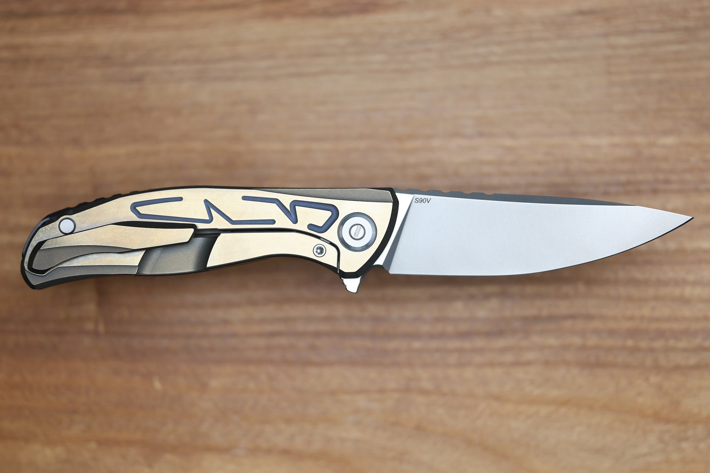 SHIROGOROV F95 BRACES - S90V BLADE - BRONZE TITANIUM HANDLE - PURPLE ACCENTS - WASHERS