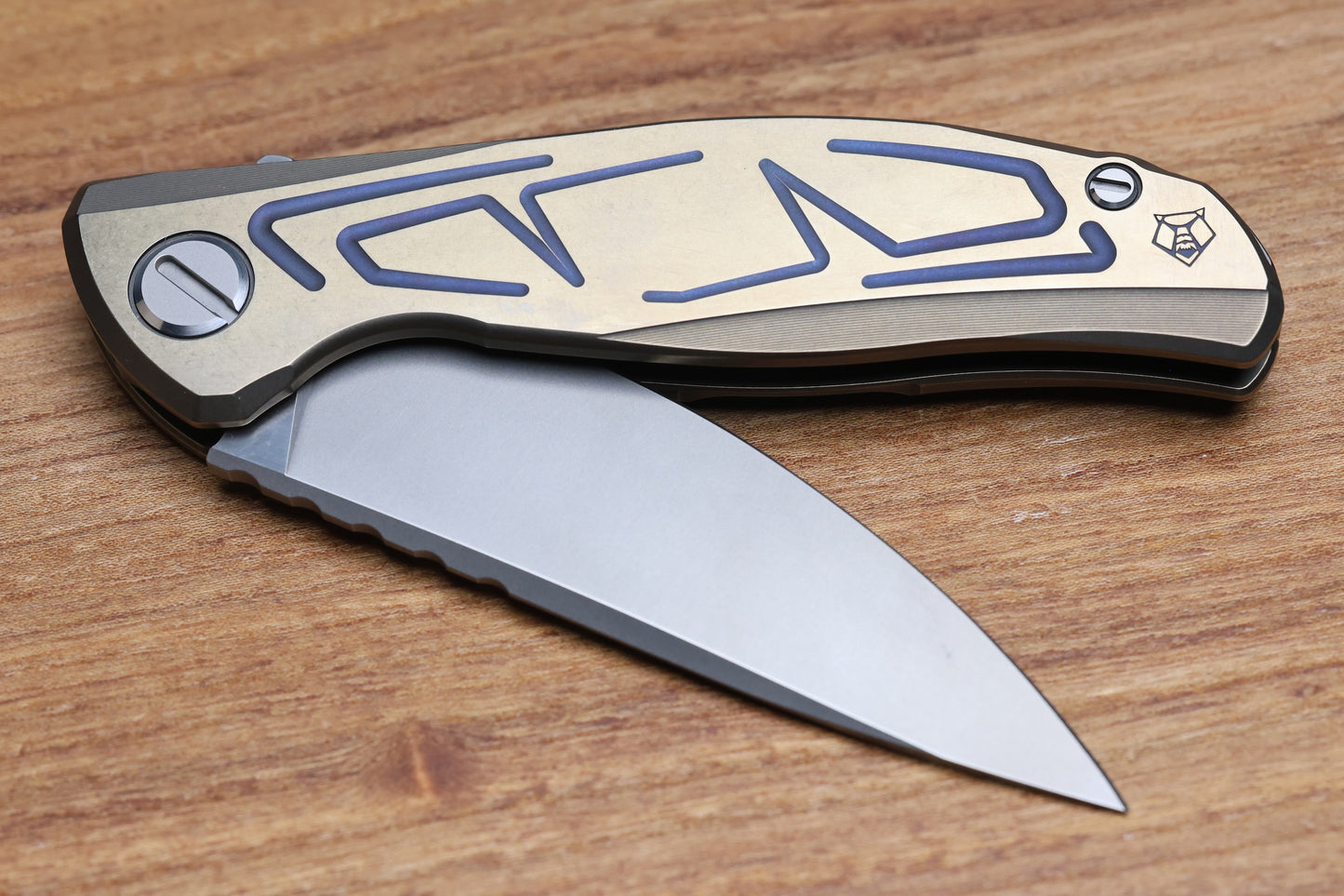 SHIROGOROV F95 BRACES - S90V BLADE - BRONZE TITANIUM HANDLE - PURPLE ACCENTS - WASHERS