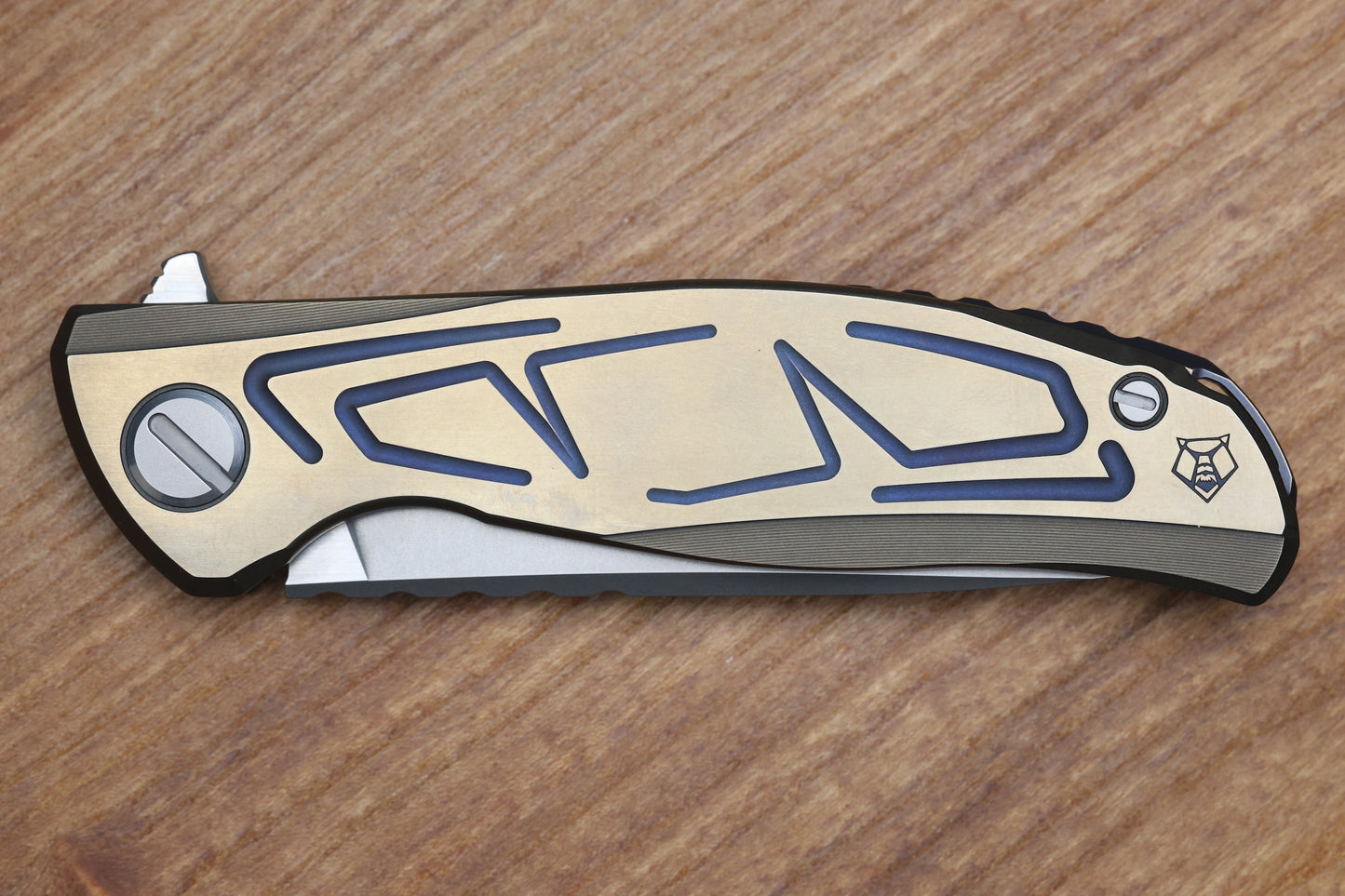 SHIROGOROV F95 BRACES - S90V BLADE - BRONZE TITANIUM HANDLE - PURPLE ACCENTS - WASHERS