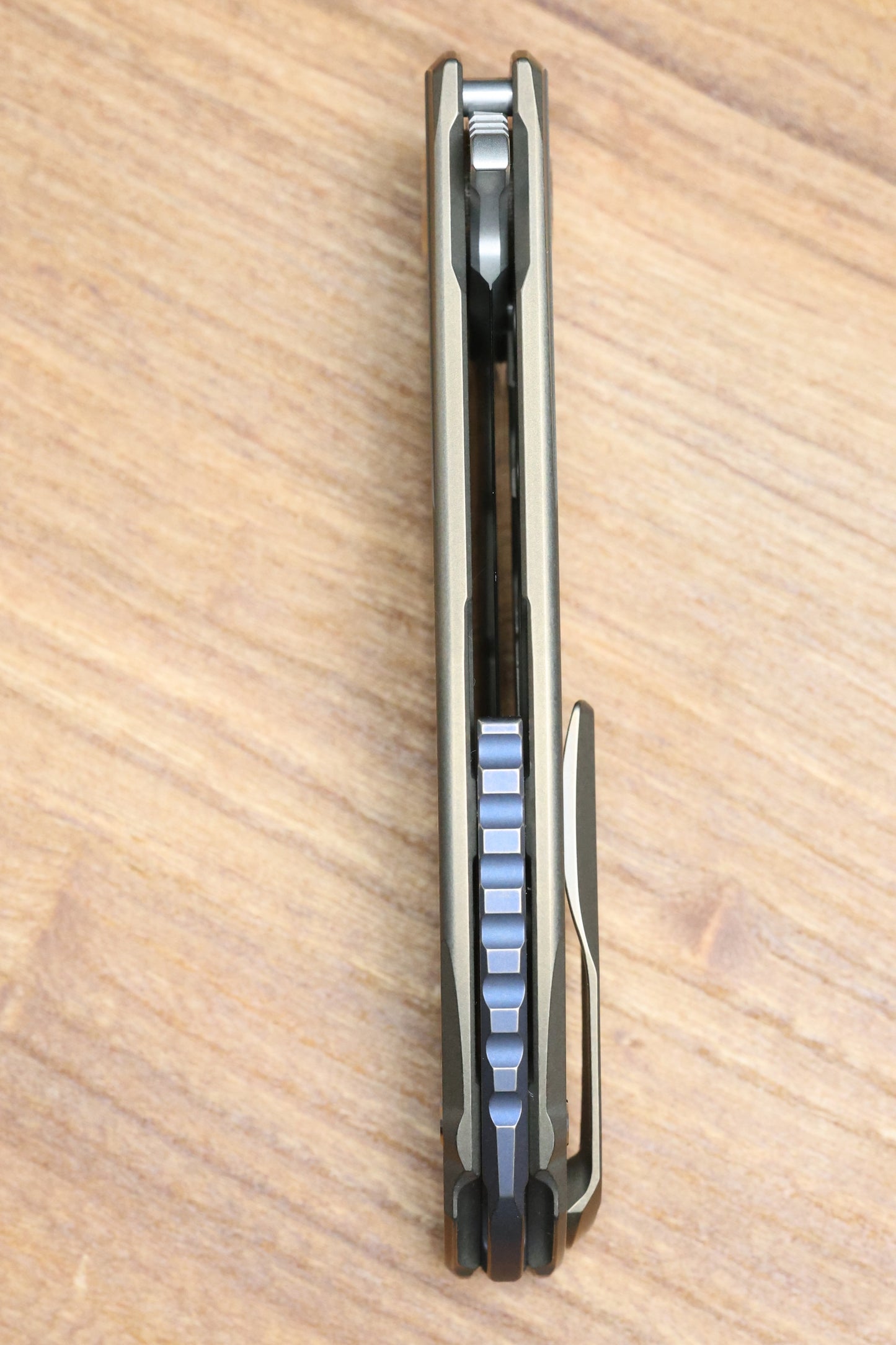 SHIROGOROV F95 BRACES - S90V BLADE - BRONZE TITANIUM HANDLE - PURPLE ACCENTS - WASHERS