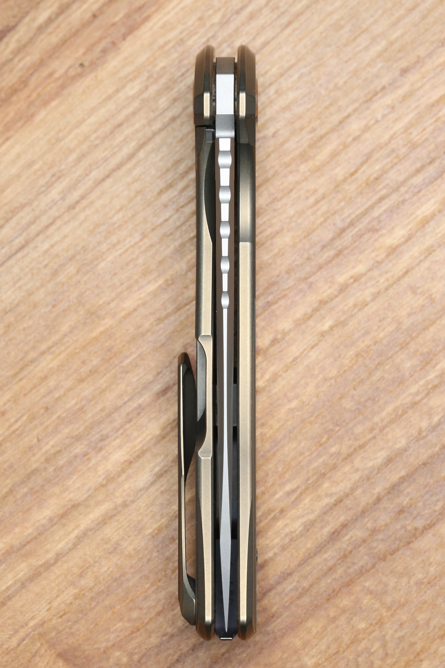 SHIROGOROV F95 BRACES - S90V BLADE - BRONZE TITANIUM HANDLE - PURPLE ACCENTS - WASHERS