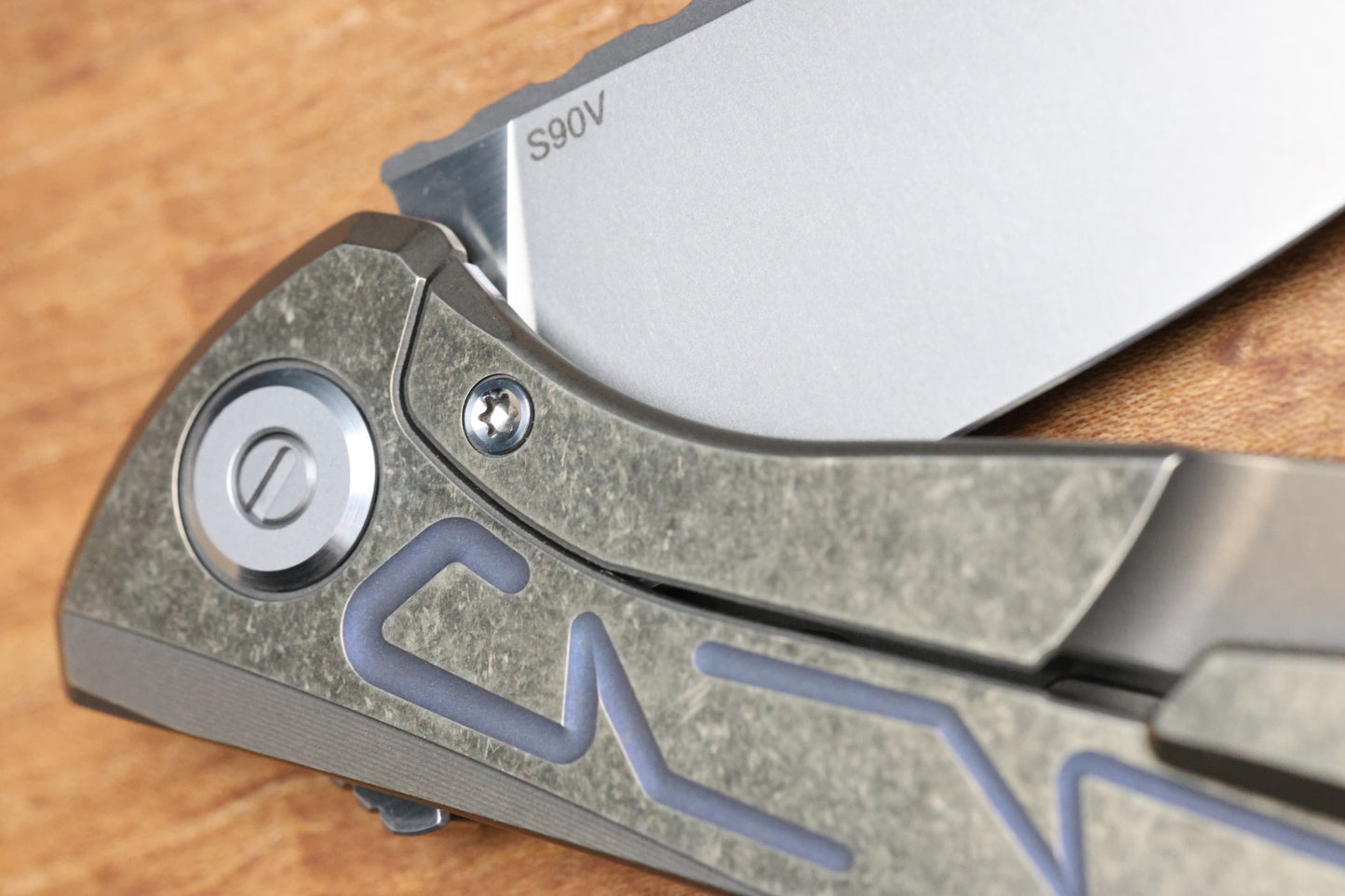 SHIROGOROV F95 BRACES - S90V BLADE - BRONZE TITANIUM HANDLE - PURPLE ACCENTS - WASHERS