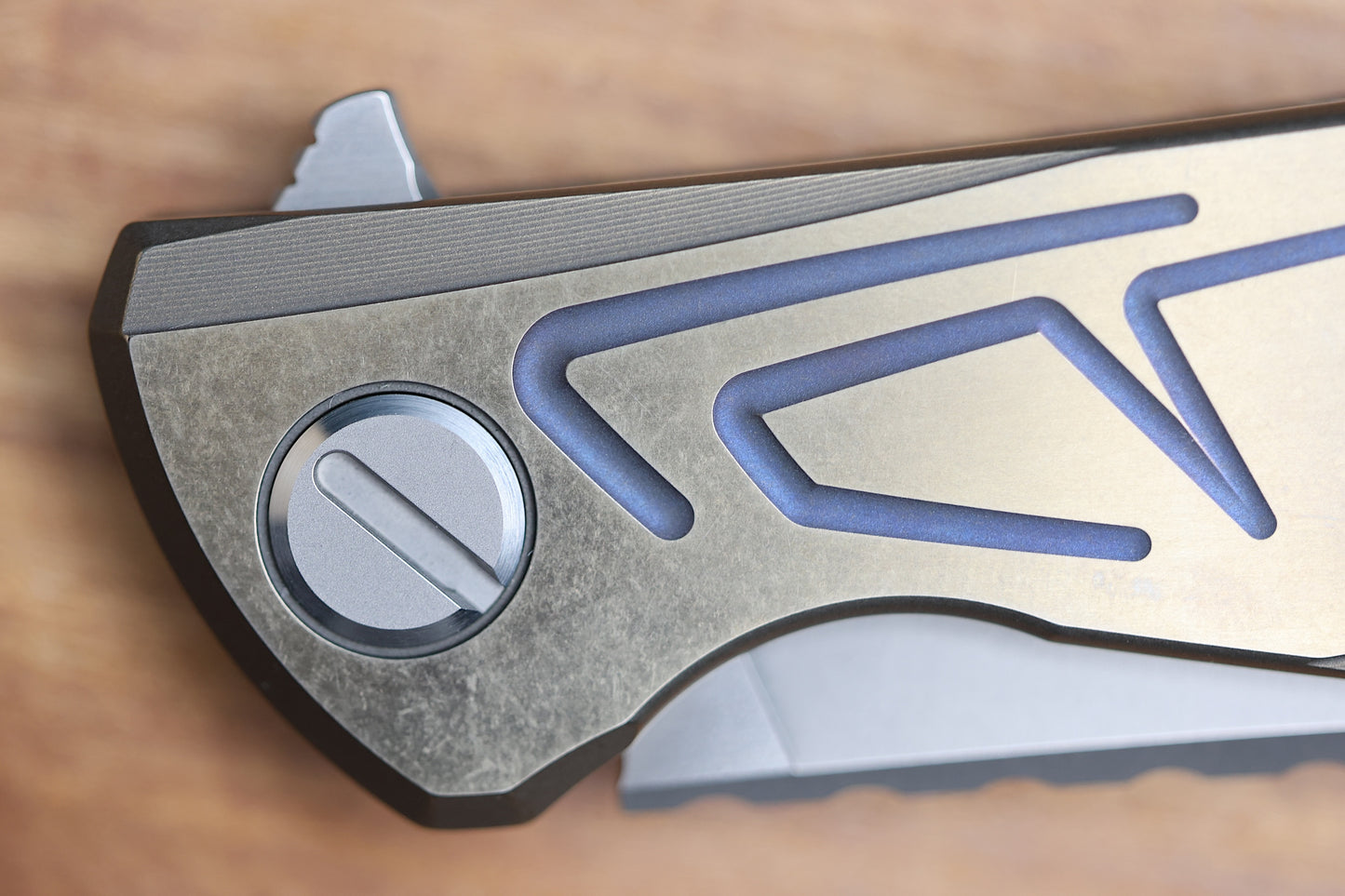 SHIROGOROV F95 BRACES - S90V BLADE - BRONZE TITANIUM HANDLE - PURPLE ACCENTS - WASHERS