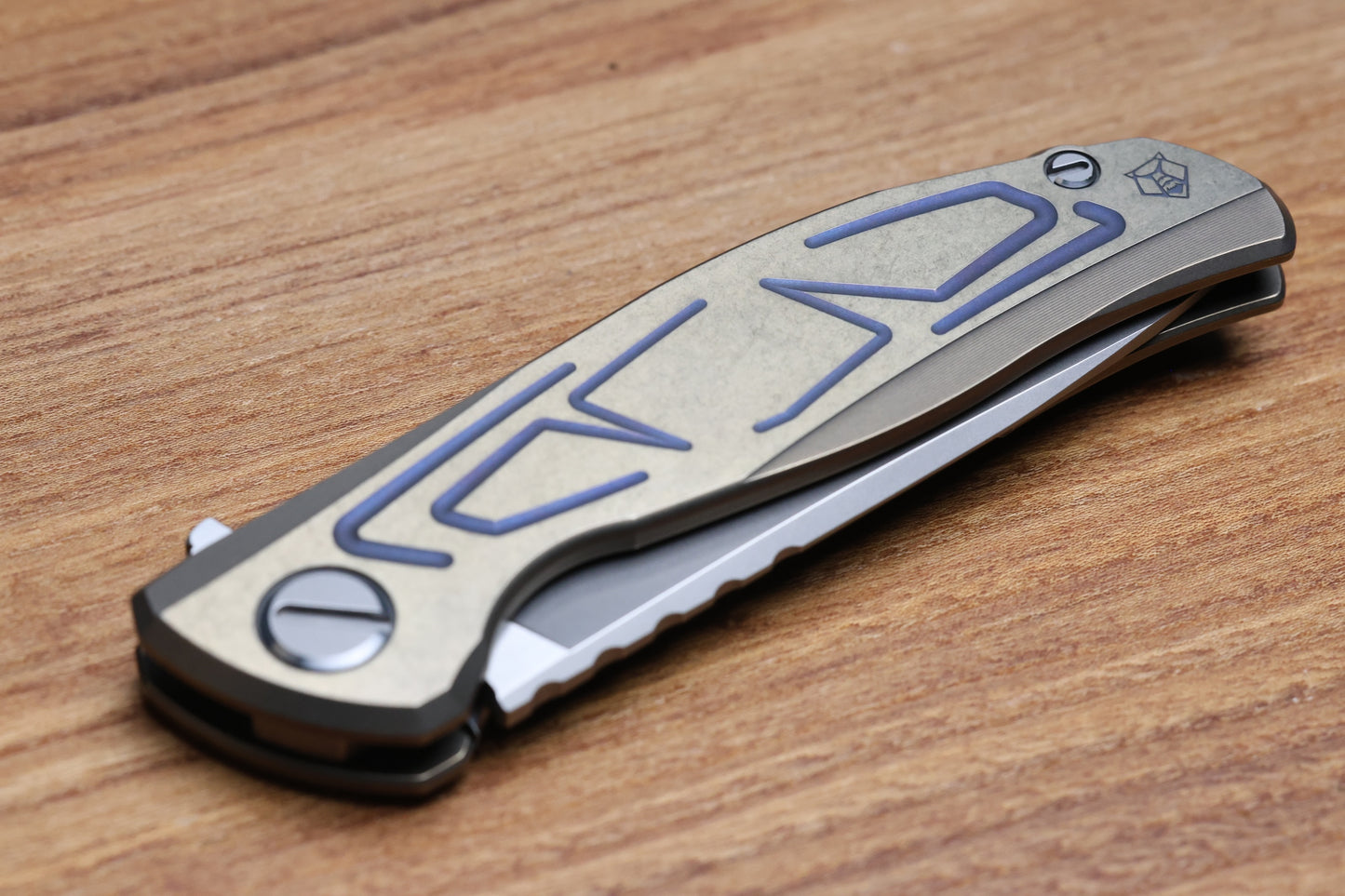 SHIROGOROV F95 BRACES - S90V BLADE - BRONZE TITANIUM HANDLE - PURPLE ACCENTS - WASHERS