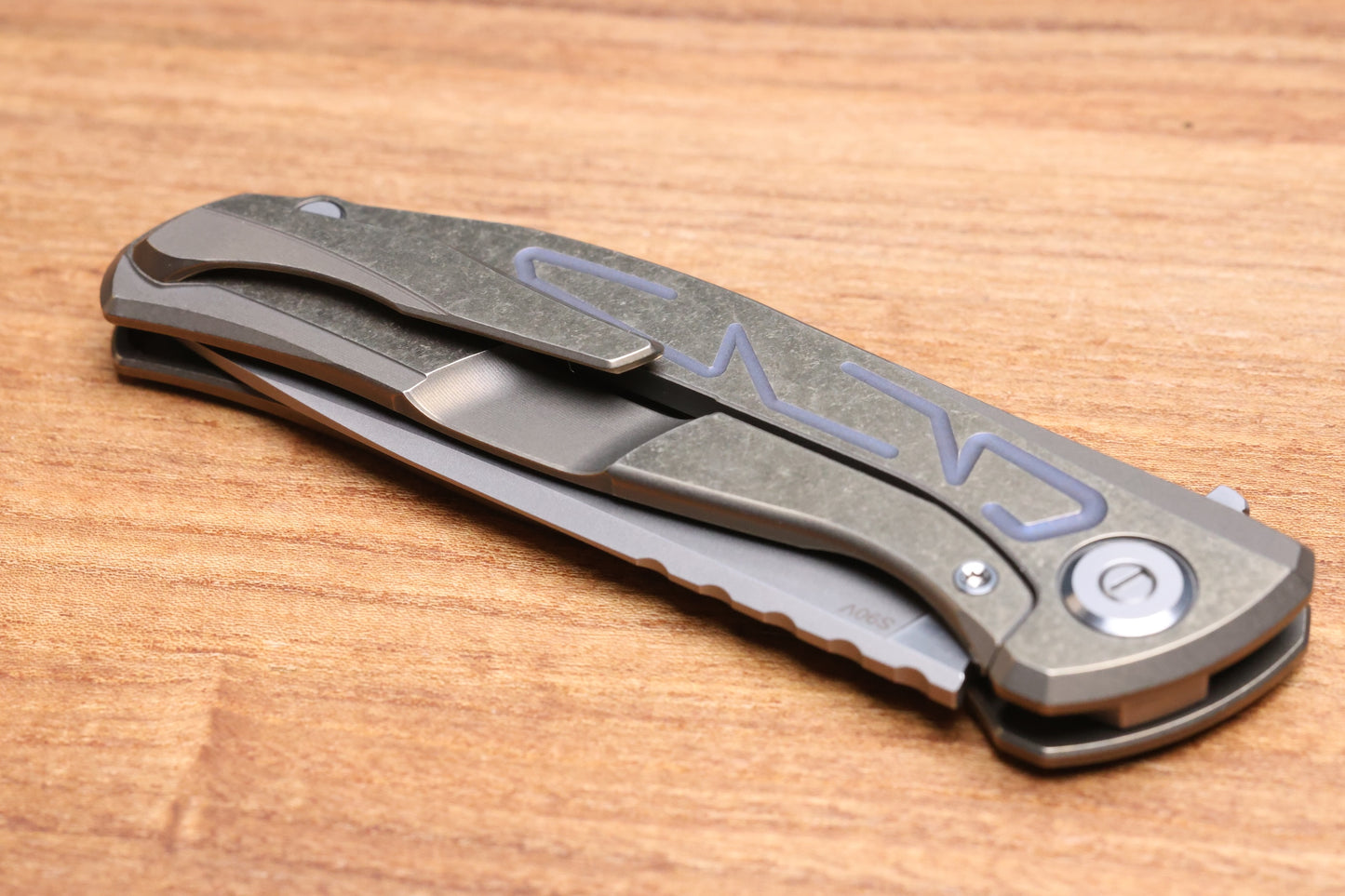 SHIROGOROV F95 BRACES - S90V BLADE - BRONZE TITANIUM HANDLE - PURPLE ACCENTS - WASHERS