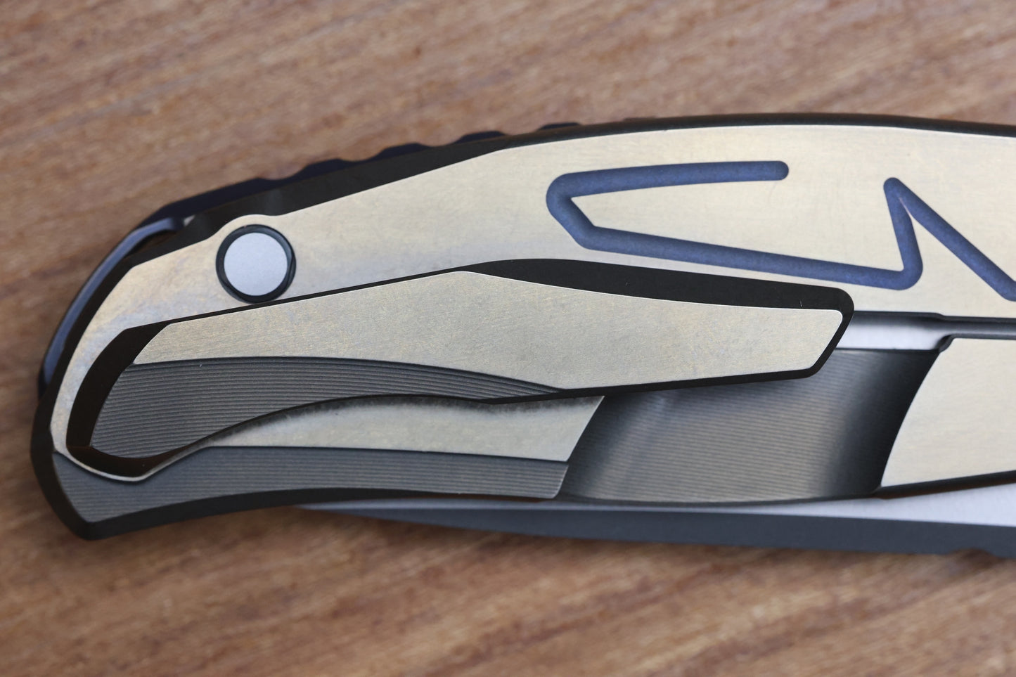 SHIROGOROV F95 BRACES - S90V BLADE - BRONZE TITANIUM HANDLE - PURPLE ACCENTS - WASHERS
