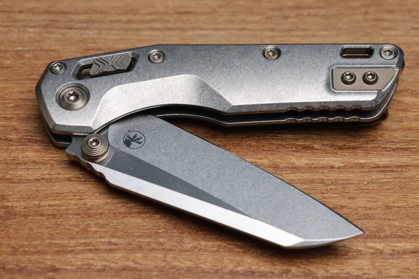 MICROTECH MARFIONE SELECT MSI RAM LOK MINI SLAB SIDE TITANIUM HANDLES W/ DOUBLE VAPOR ACCENTS & FLAMED ACCENTS & STONEWASH M390MK 210M-10MS5
