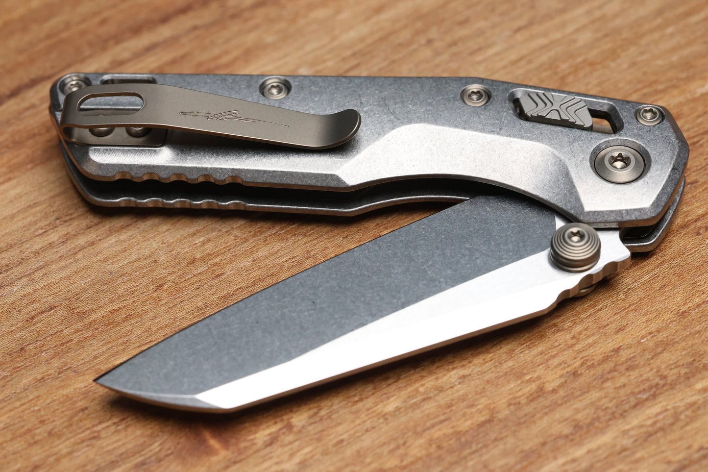 MICROTECH MARFIONE SELECT MSI RAM LOK MINI SLAB SIDE TITANIUM HANDLES W/ DOUBLE VAPOR ACCENTS & FLAMED ACCENTS & STONEWASH M390MK 210M-10MS5