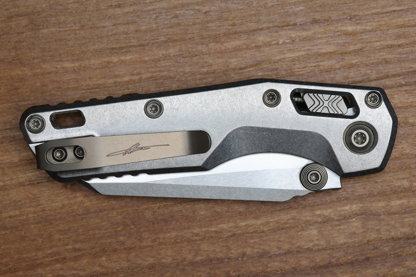 MICROTECH MARFIONE SELECT MSI RAM LOK MINI SLAB SIDE TITANIUM HANDLES W/ DOUBLE VAPOR ACCENTS & FLAMED ACCENTS & STONEWASH M390MK 210M-10MS5