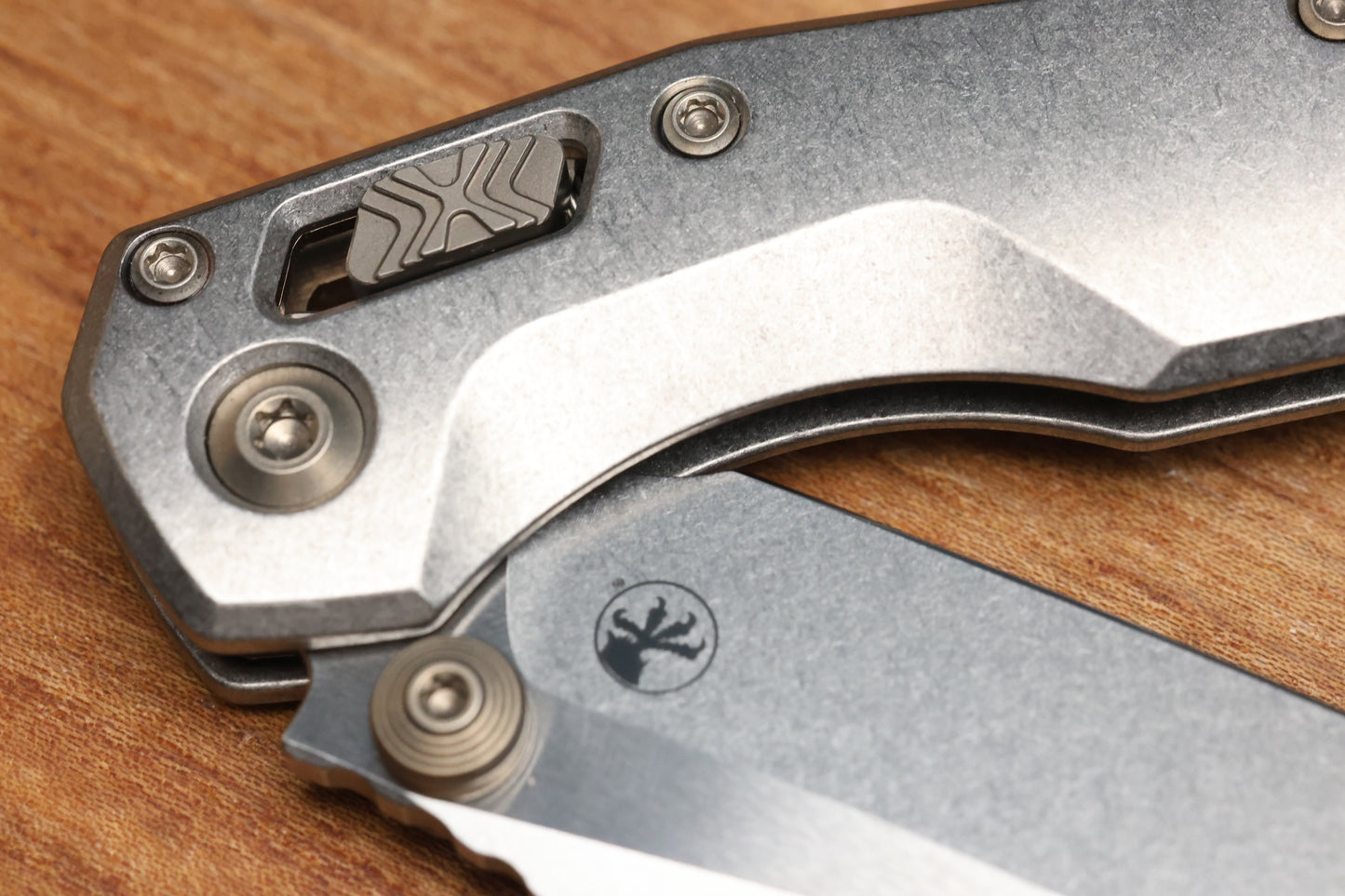 MICROTECH MARFIONE SELECT MSI RAM LOK MINI SLAB SIDE TITANIUM HANDLES W/ DOUBLE VAPOR ACCENTS & FLAMED ACCENTS & STONEWASH M390MK 210M-10MS5