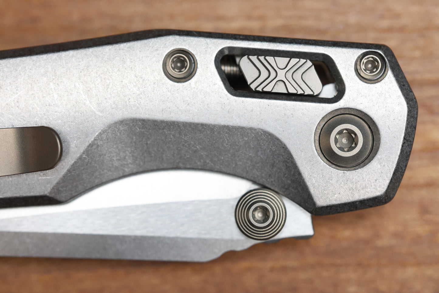 MICROTECH MARFIONE SELECT MSI RAM LOK MINI SLAB SIDE TITANIUM HANDLES W/ DOUBLE VAPOR ACCENTS & FLAMED ACCENTS & STONEWASH M390MK 210M-10MS5