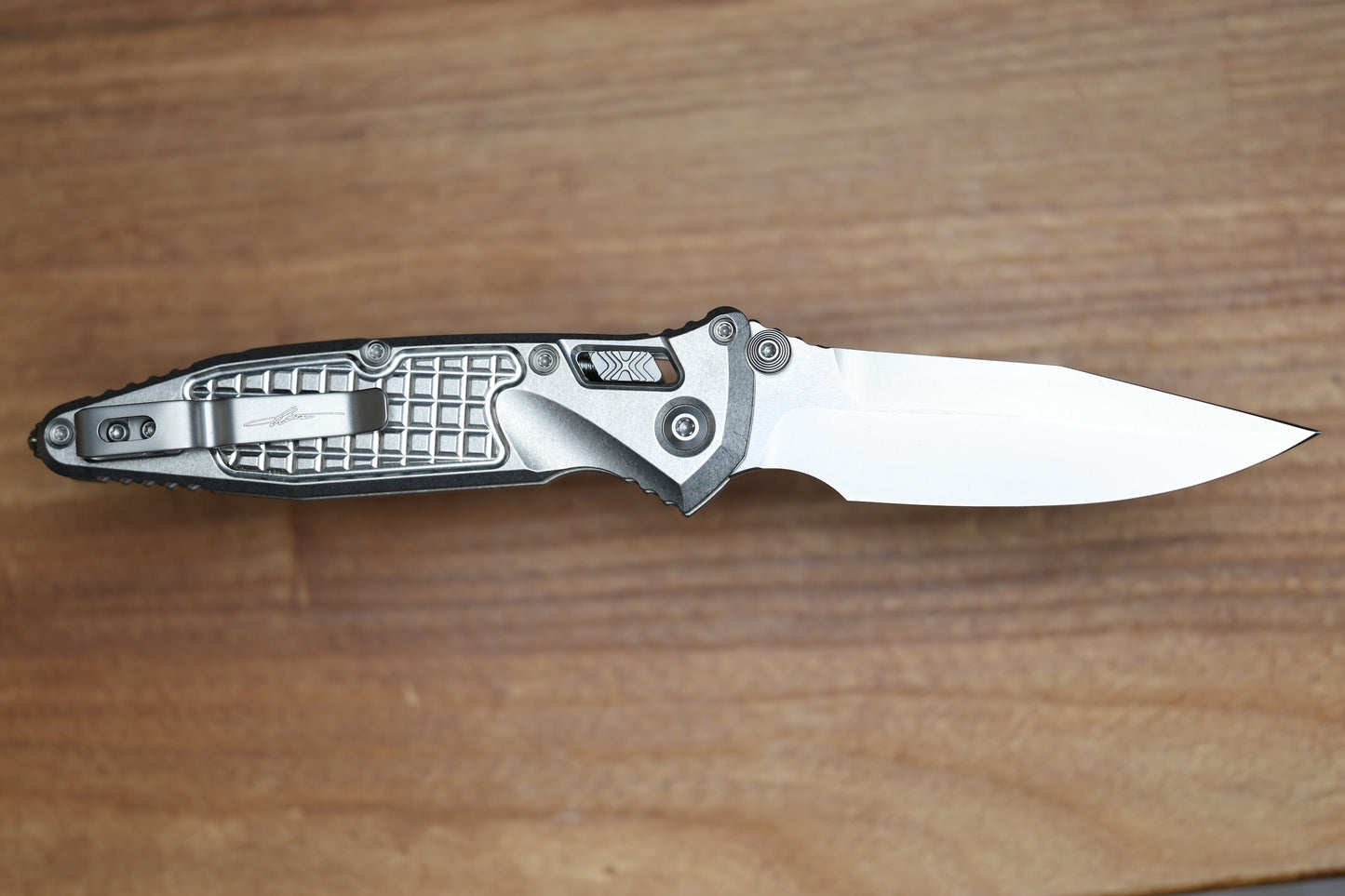 MICROTECH MARFIONE SELECT SOCOM RAM-LOK TITANIUM FRAG HANDLES W/ BRONZE ACCENTS & SPEAR POINT STONEWASH M390MK 160RL-10FRSMS2