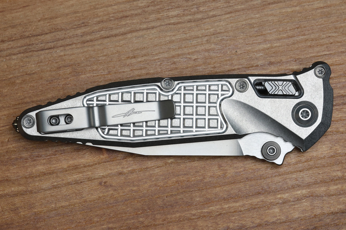 MICROTECH MARFIONE SELECT SOCOM RAM-LOK TITANIUM FRAG HANDLES W/ BRONZE ACCENTS & SPEAR POINT STONEWASH M390MK 160RL-10FRSMS2