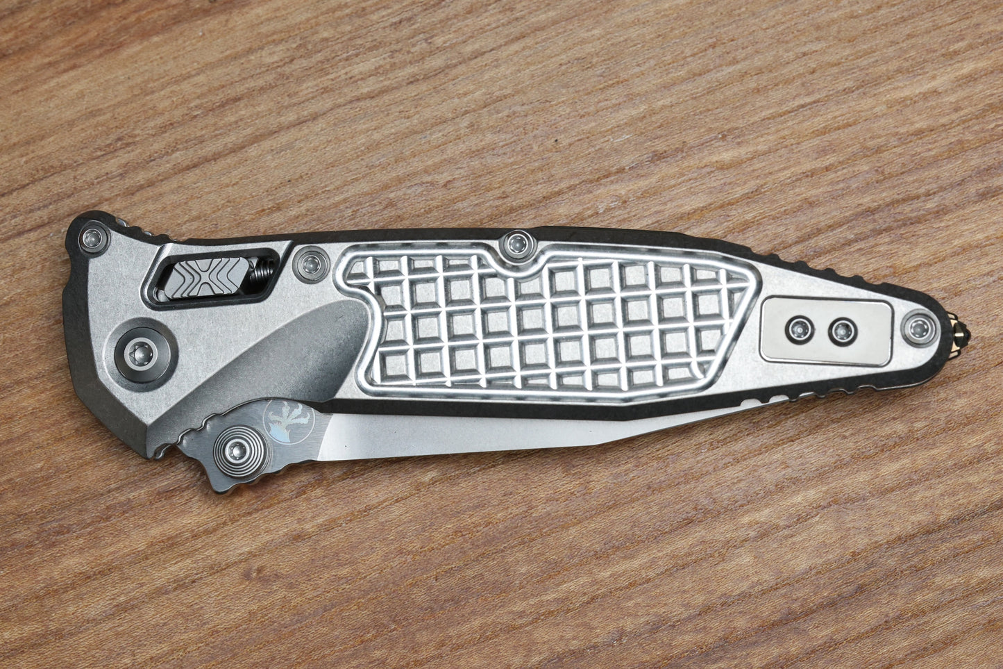 MICROTECH MARFIONE SELECT SOCOM RAM-LOK TITANIUM FRAG HANDLES W/ BRONZE ACCENTS & SPEAR POINT STONEWASH M390MK 160RL-10FRSMS2