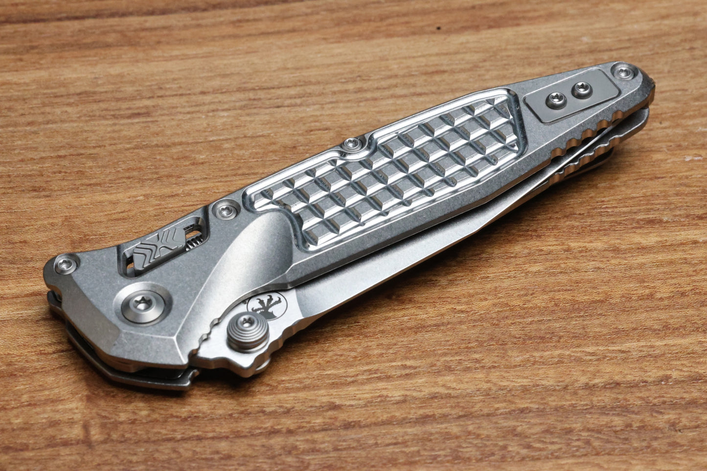 MICROTECH MARFIONE SELECT SOCOM RAM-LOK TITANIUM FRAG HANDLES W/ BRONZE ACCENTS & SPEAR POINT STONEWASH M390MK 160RL-10FRSMS2
