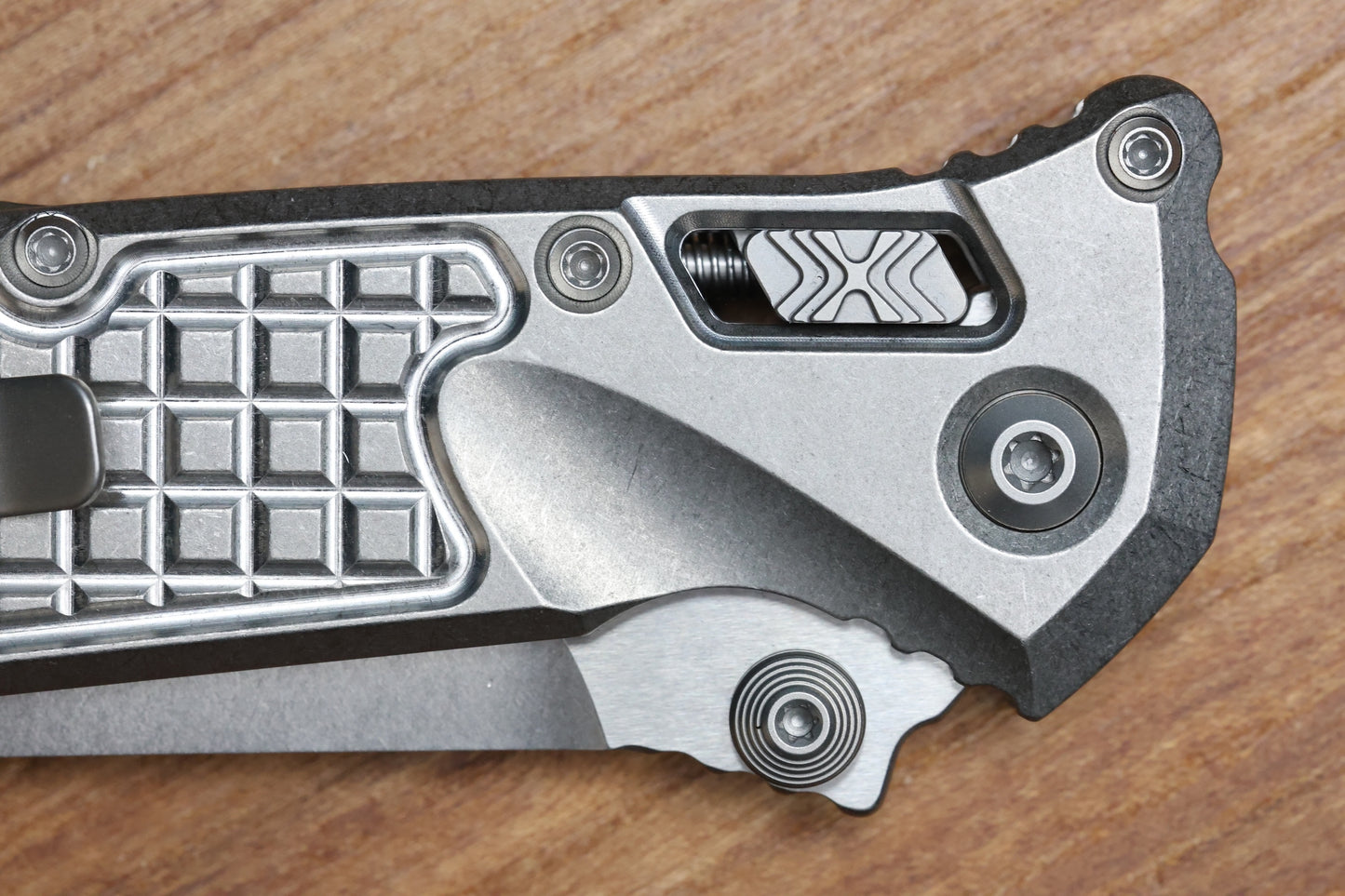 MICROTECH MARFIONE SELECT SOCOM RAM-LOK TITANIUM FRAG HANDLES W/ BRONZE ACCENTS & SPEAR POINT STONEWASH M390MK 160RL-10FRSMS2