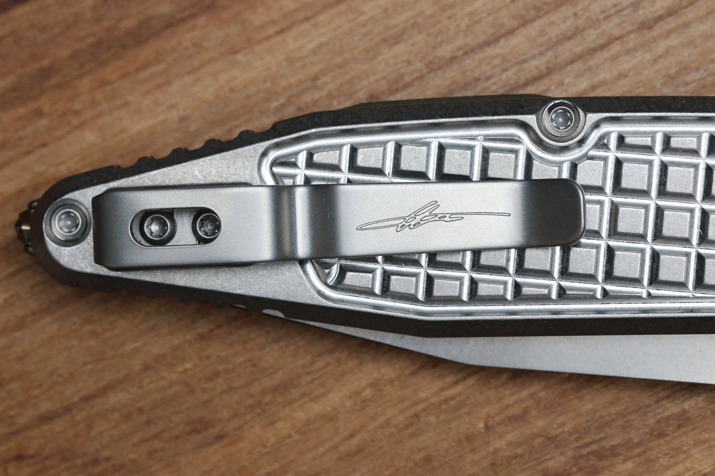 MICROTECH MARFIONE SELECT SOCOM RAM-LOK TITANIUM FRAG HANDLES W/ BRONZE ACCENTS & SPEAR POINT STONEWASH M390MK 160RL-10FRSMS2