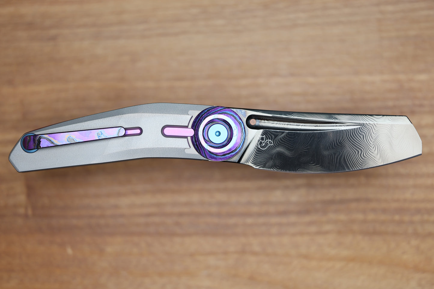 REATE KNIVES VULPEX VK-CLU TITANIUM HANDLE W/PURPLE ZIRCUTI ACCENTS - DLC DAMASTEEL BLADE