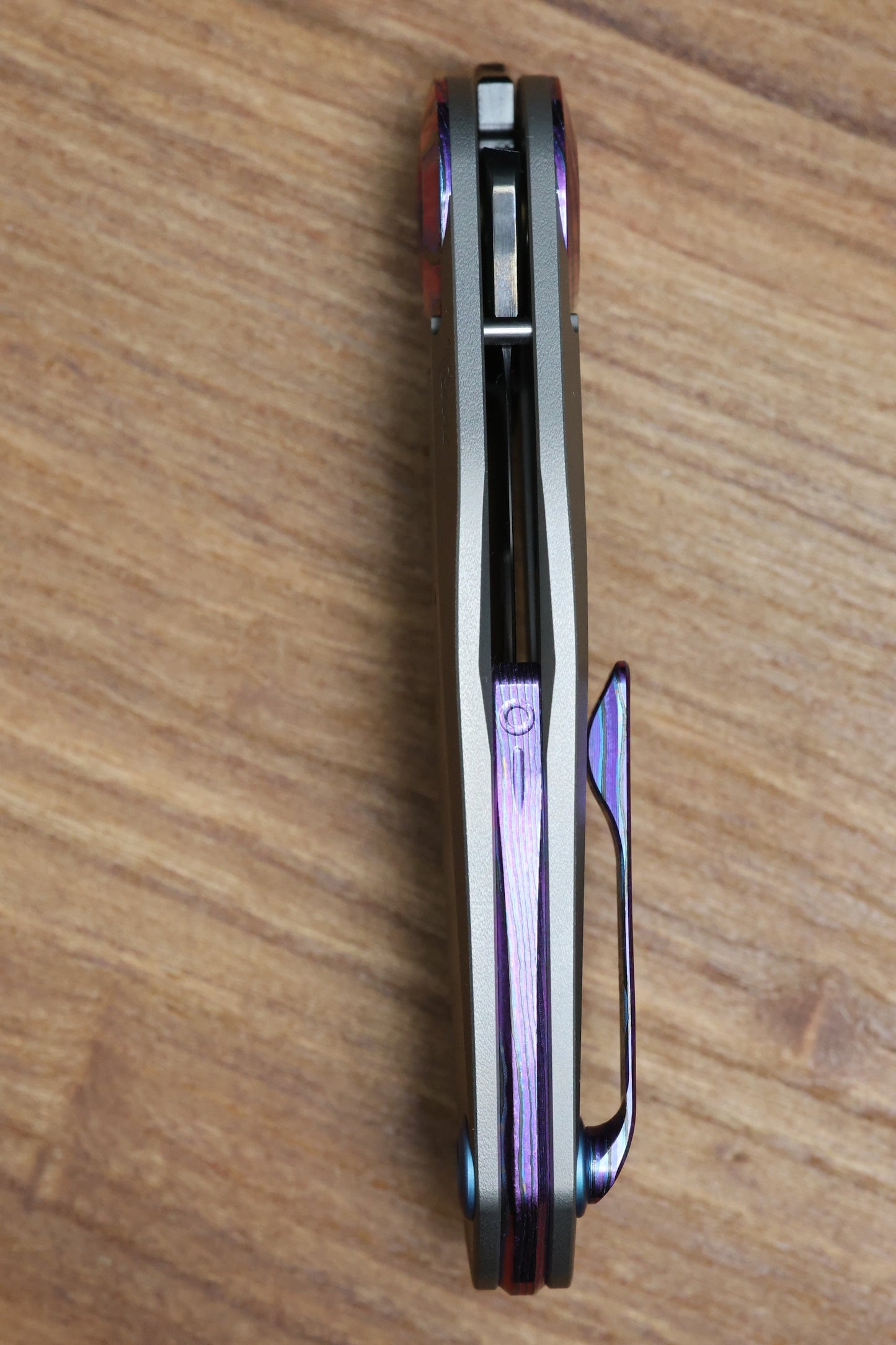 REATE KNIVES VULPEX VK-CLU TITANIUM HANDLE W/PURPLE ZIRCUTI ACCENTS - DLC DAMASTEEL BLADE