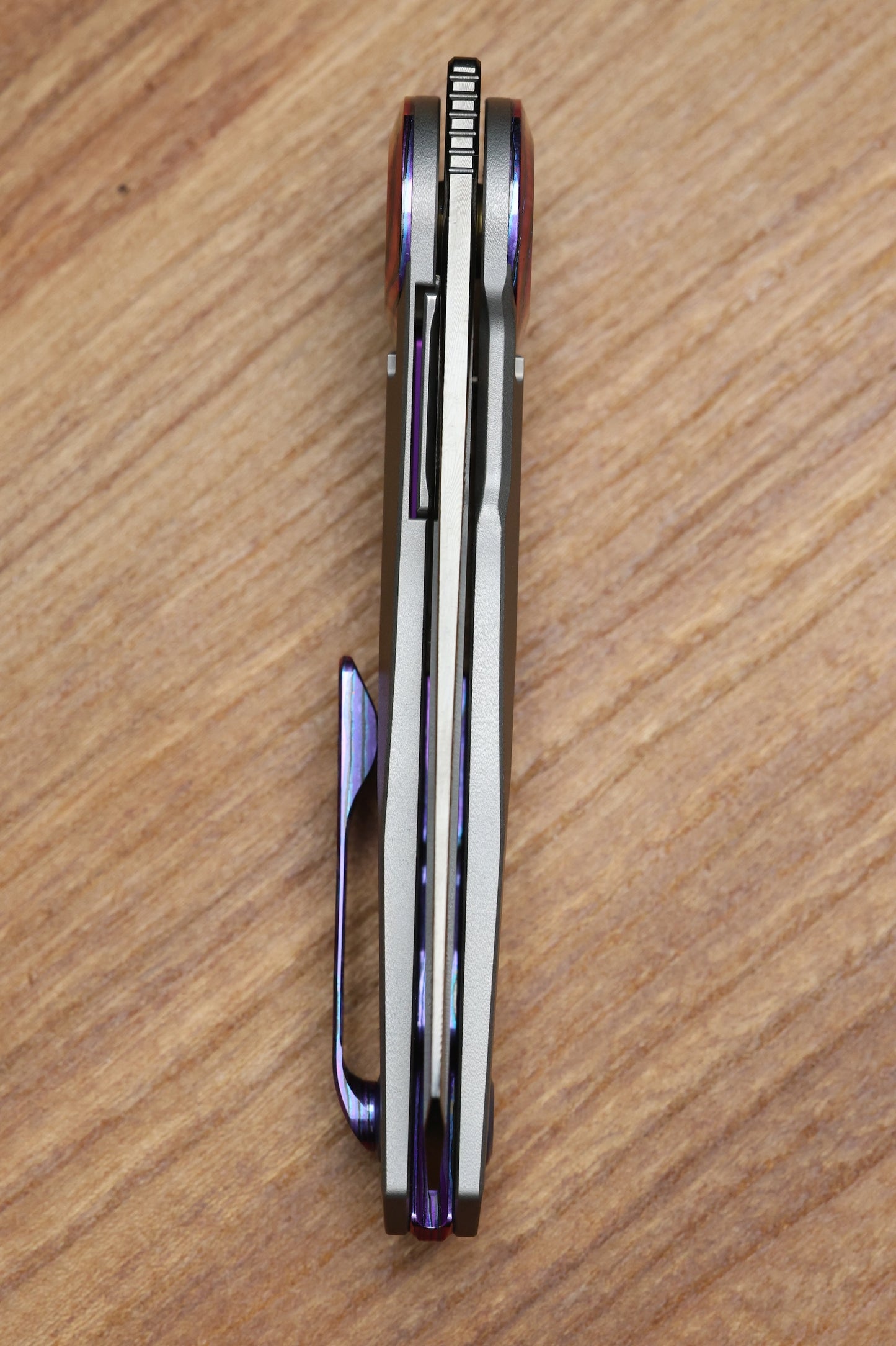 REATE KNIVES VULPEX VK-CLU TITANIUM HANDLE W/PURPLE ZIRCUTI ACCENTS - DLC DAMASTEEL BLADE