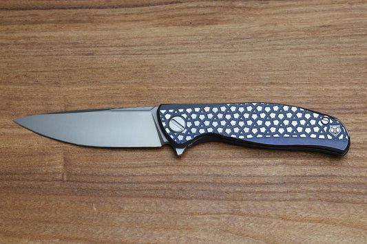 SHIROGOROV F95 BEAR PATTERN - PURPLE TITANIUM HANDLE - M390 BLADE - MRBS