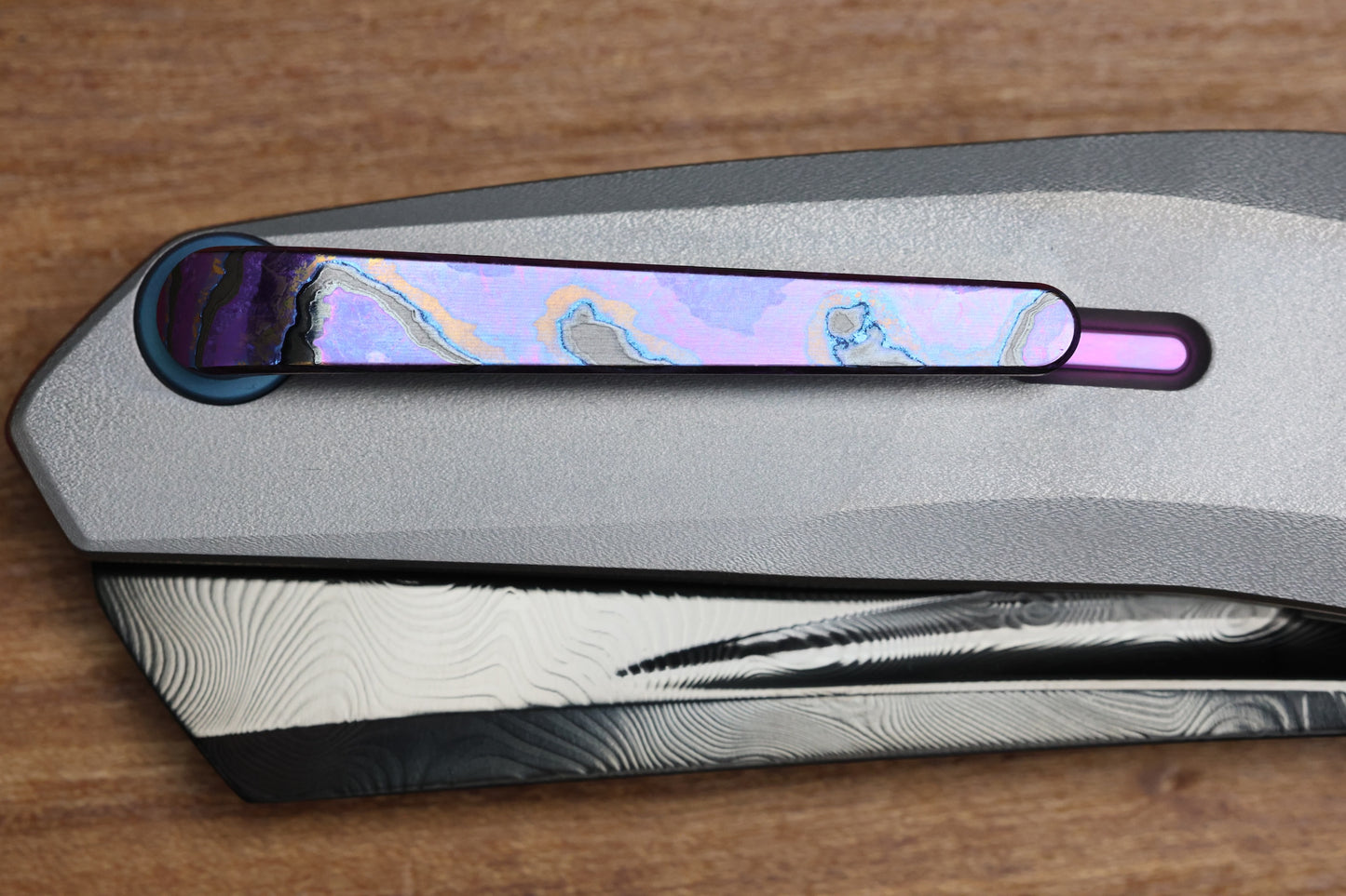 REATE KNIVES VULPEX VK-CLU TITANIUM HANDLE W/PURPLE ZIRCUTI ACCENTS - DLC DAMASTEEL BLADE