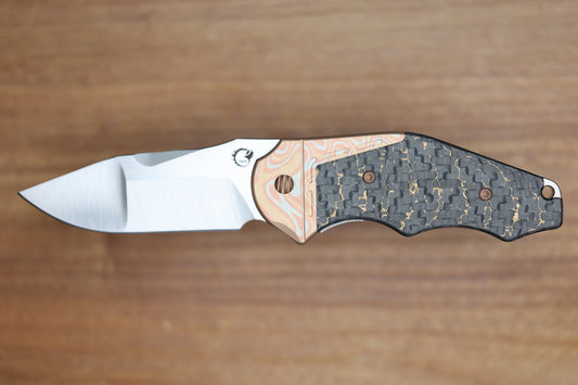 YAN'S GTC CABOT GOLD SNAKESKIN FAT CARBON MOKUME BOLSTER S90V BLADE