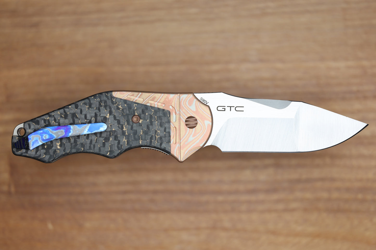 YAN'S GTC CABOT GOLD SNAKESKIN FAT CARBON MOKUME BOLSTER S90V BLADE