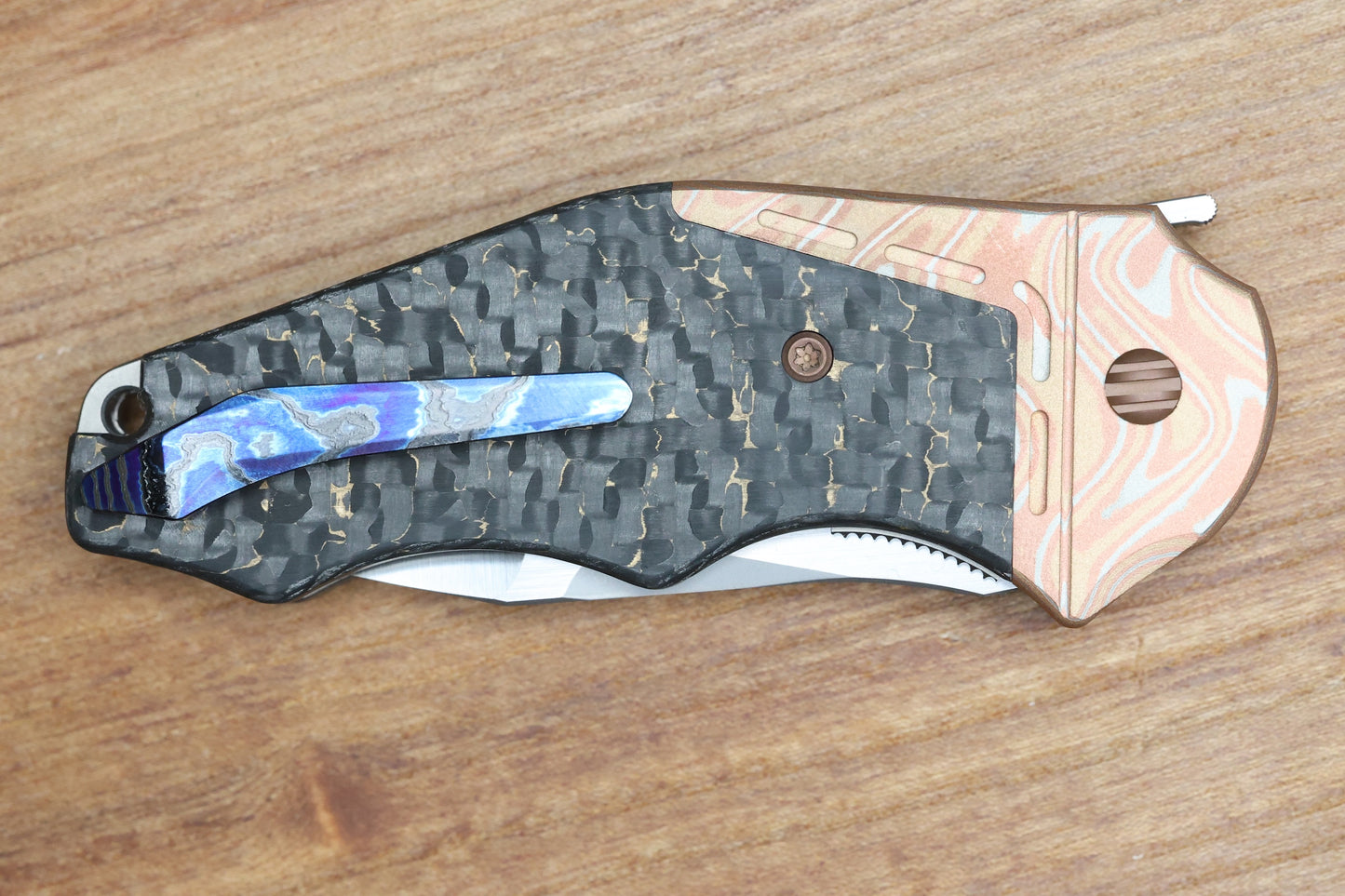 YAN'S GTC CABOT GOLD SNAKESKIN FAT CARBON MOKUME BOLSTER S90V BLADE