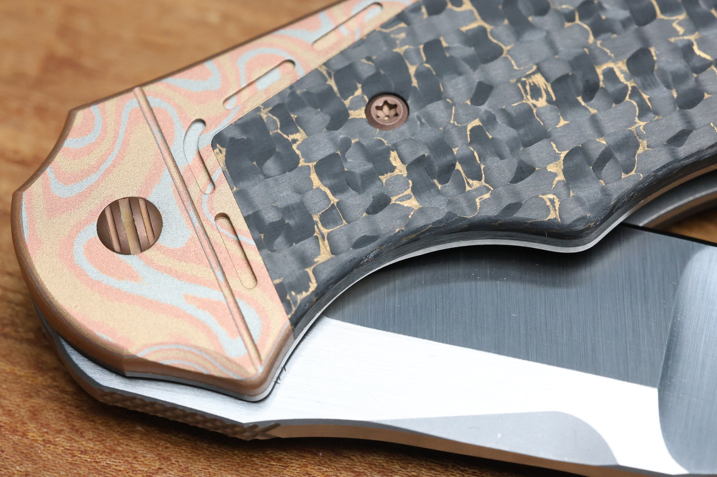 YAN'S GTC CABOT GOLD SNAKESKIN FAT CARBON MOKUME BOLSTER S90V BLADE