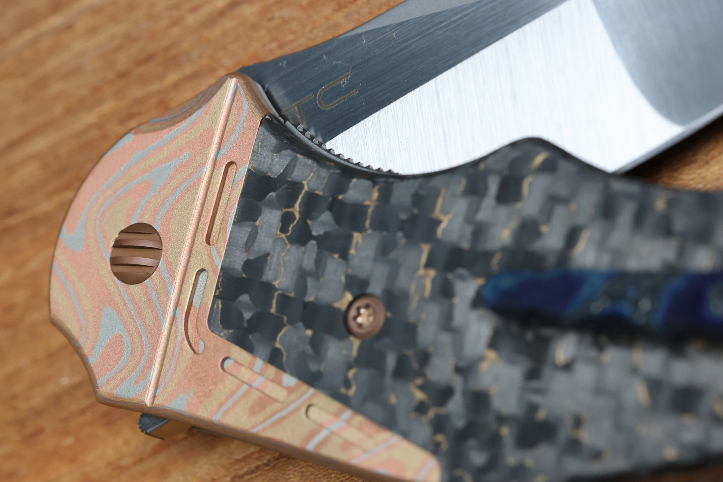 YAN'S GTC CABOT GOLD SNAKESKIN FAT CARBON MOKUME BOLSTER S90V BLADE