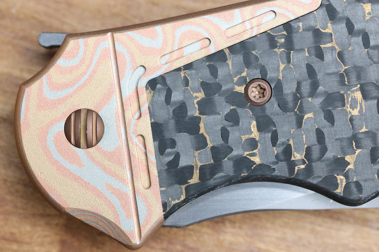YAN'S GTC CABOT GOLD SNAKESKIN FAT CARBON MOKUME BOLSTER S90V BLADE