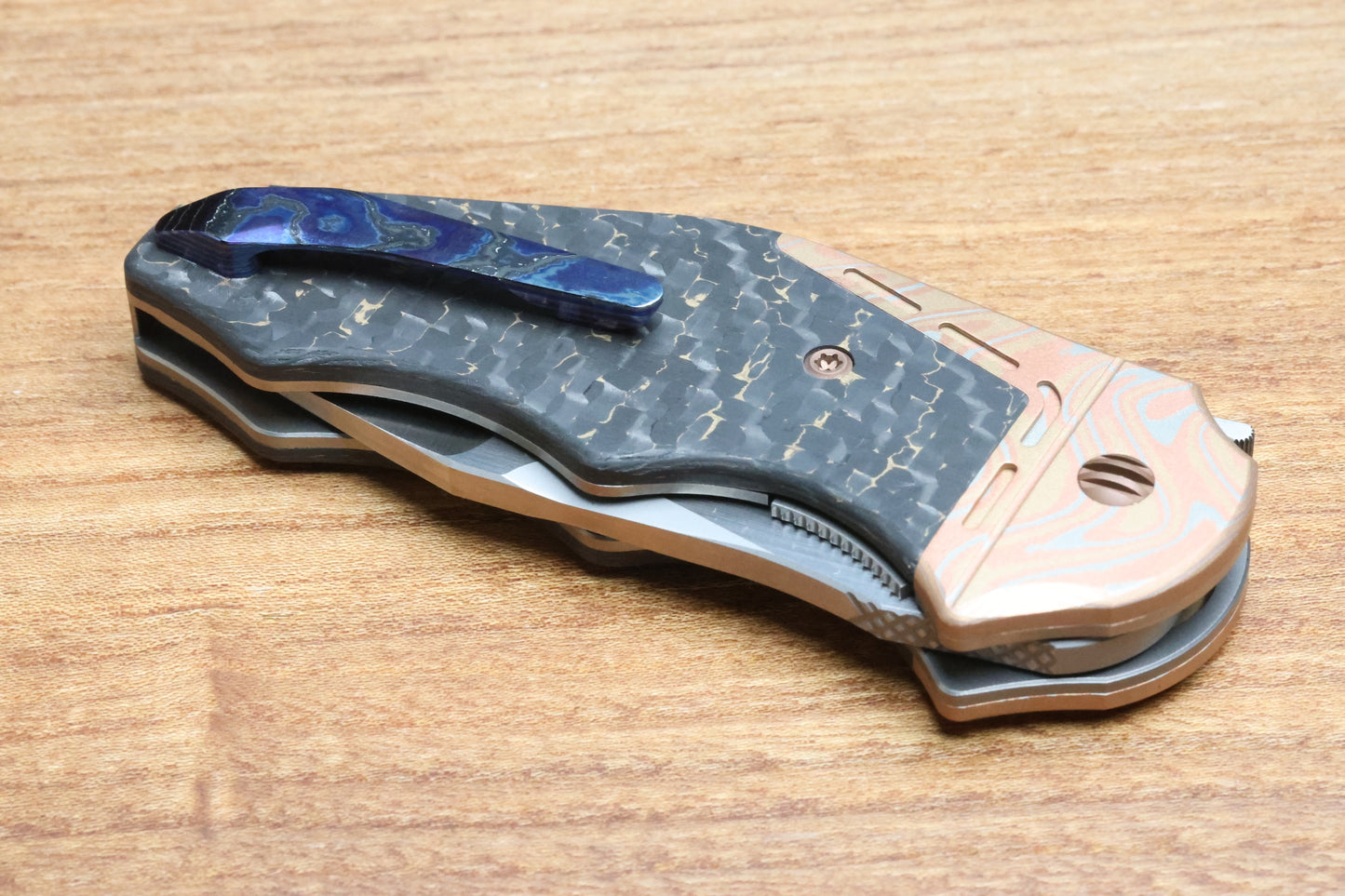YAN'S GTC CABOT GOLD SNAKESKIN FAT CARBON MOKUME BOLSTER S90V BLADE