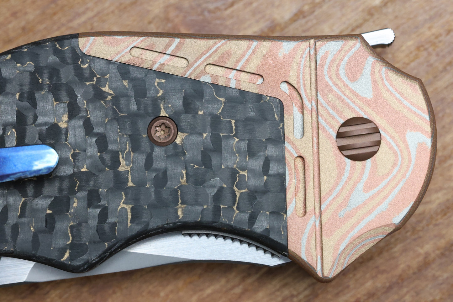 YAN'S GTC CABOT GOLD SNAKESKIN FAT CARBON MOKUME BOLSTER S90V BLADE