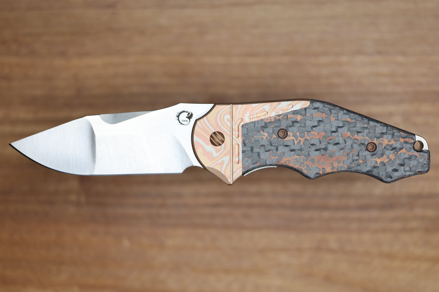 YAN'S GTC CABOT COPPER SNAKESKIN FAT CARBON MOKUME BOLSTER S90V BLADE
