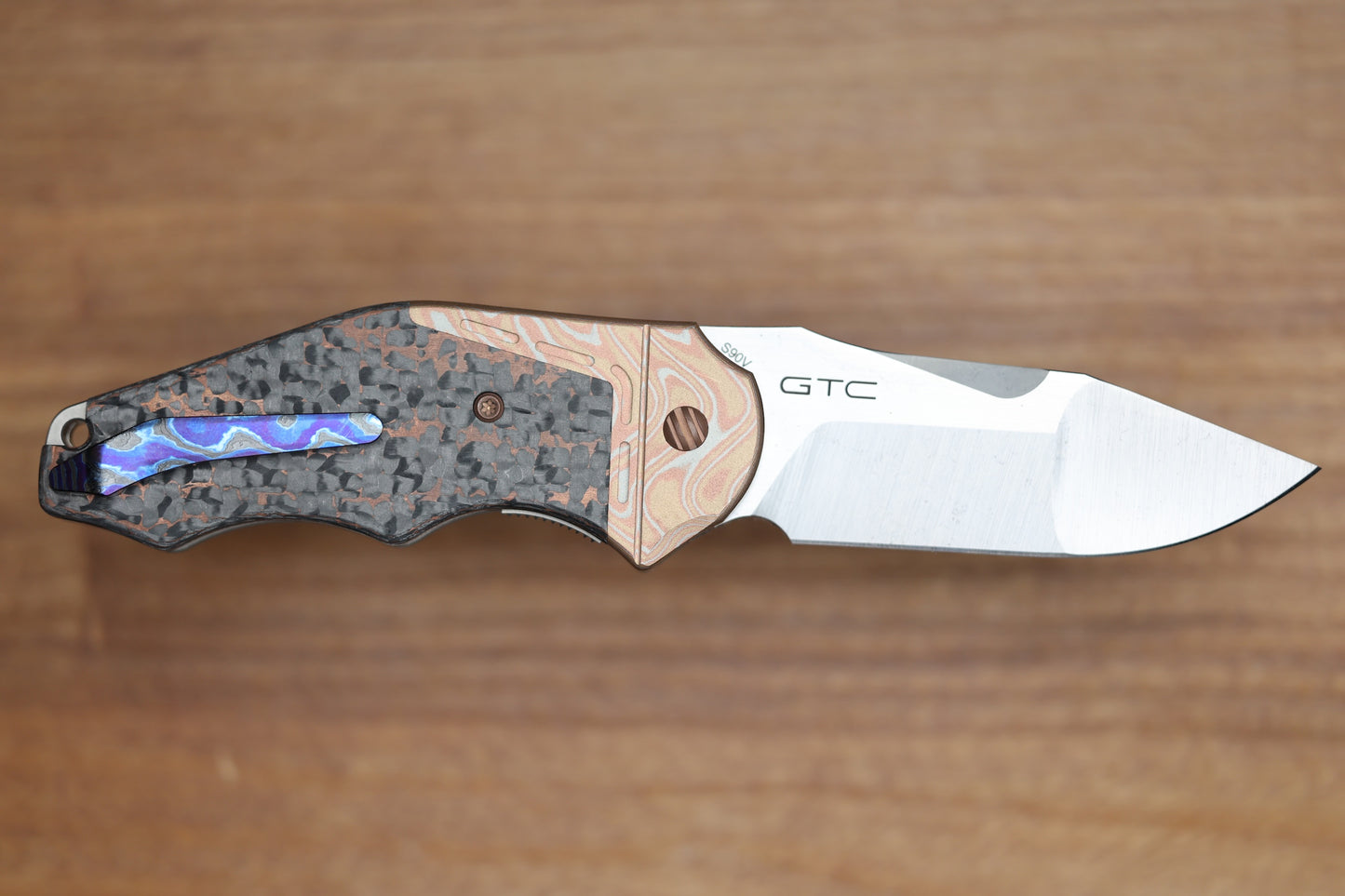 YAN'S GTC CABOT COPPER SNAKESKIN FAT CARBON MOKUME BOLSTER S90V BLADE