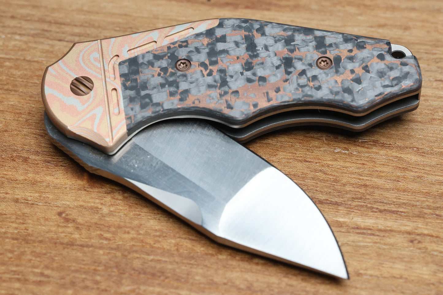 YAN'S GTC CABOT COPPER SNAKESKIN FAT CARBON MOKUME BOLSTER S90V BLADE