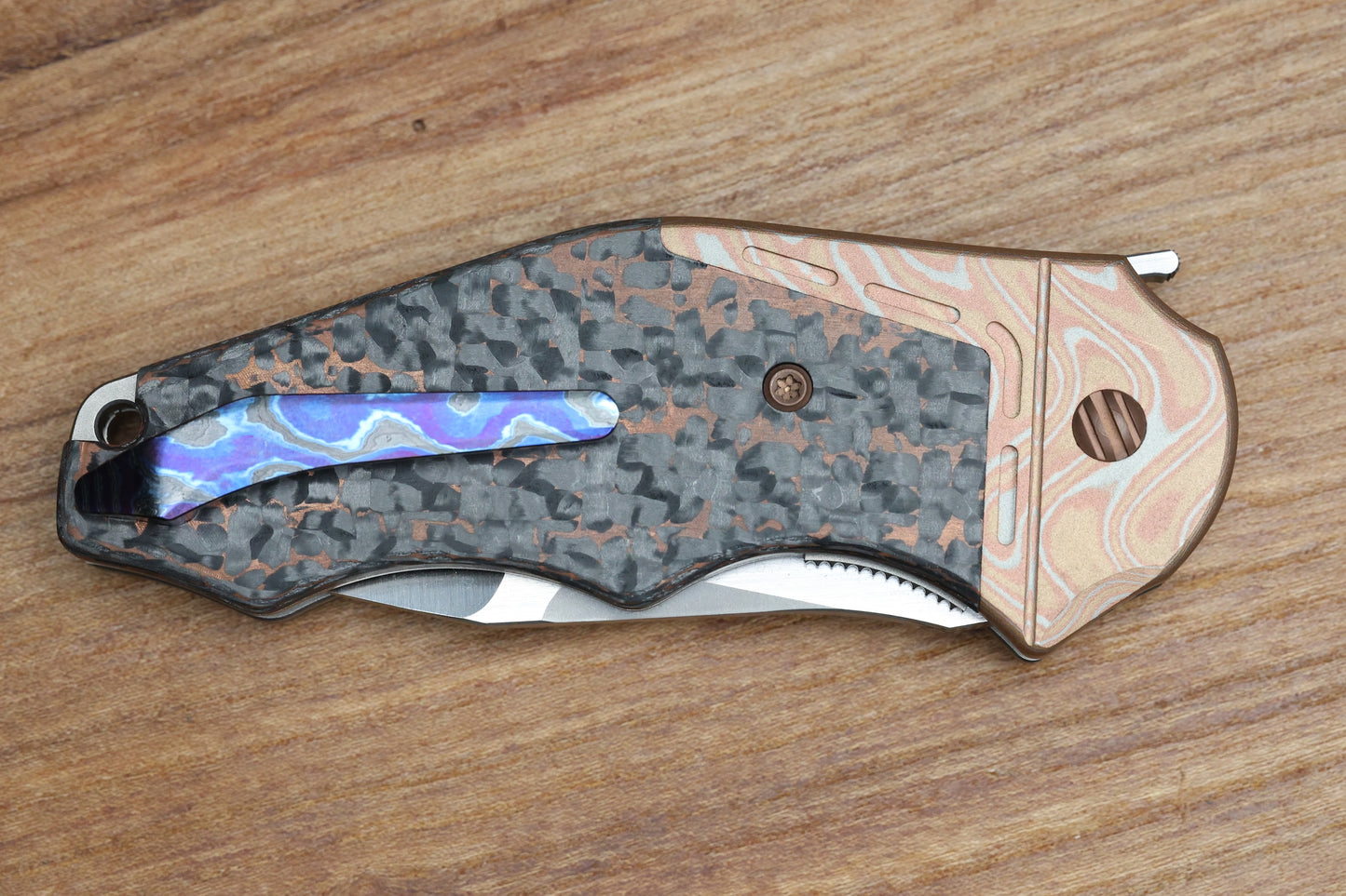 YAN'S GTC CABOT COPPER SNAKESKIN FAT CARBON MOKUME BOLSTER S90V BLADE