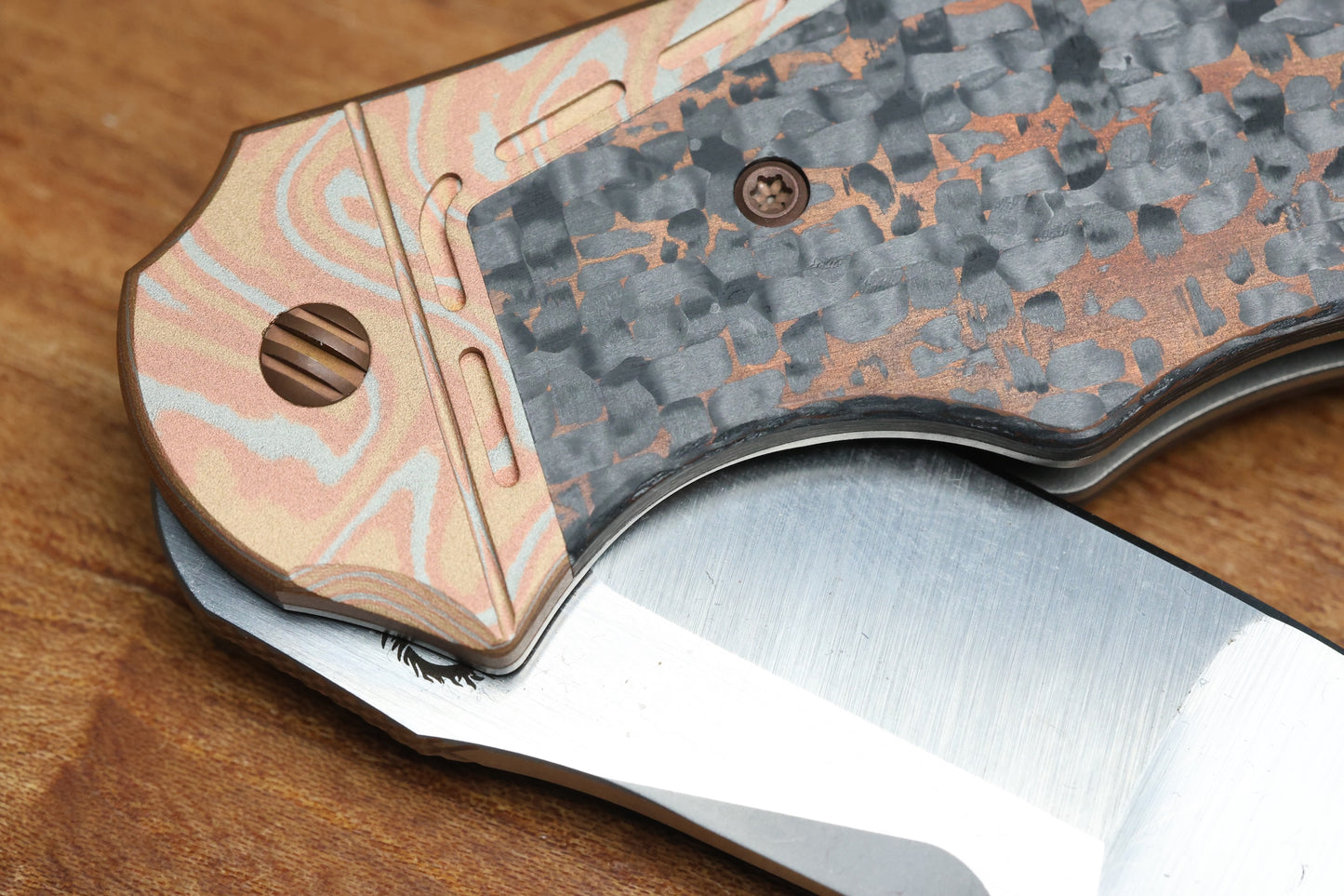 YAN'S GTC CABOT COPPER SNAKESKIN FAT CARBON MOKUME BOLSTER S90V BLADE