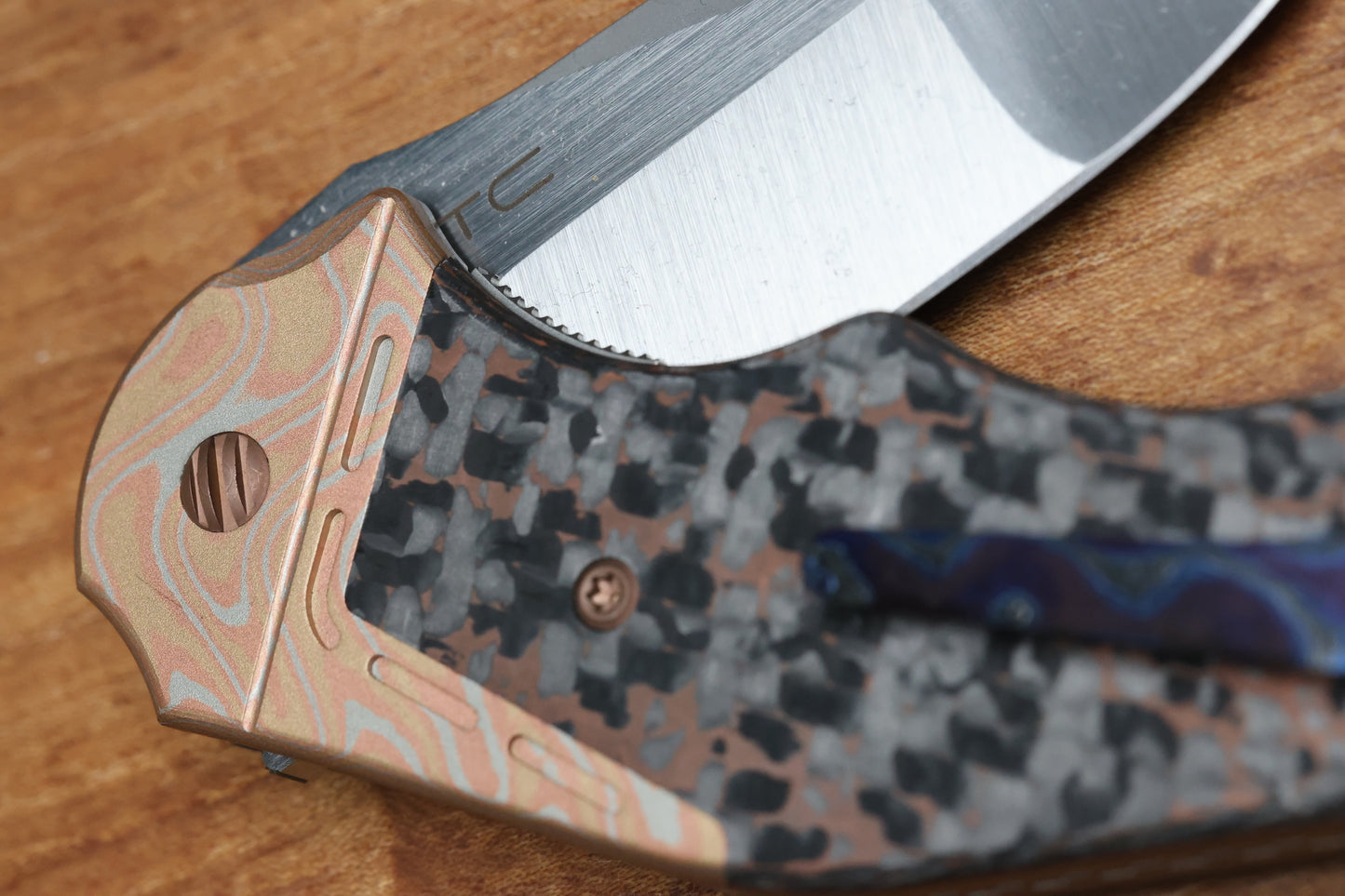 YAN'S GTC CABOT COPPER SNAKESKIN FAT CARBON MOKUME BOLSTER S90V BLADE