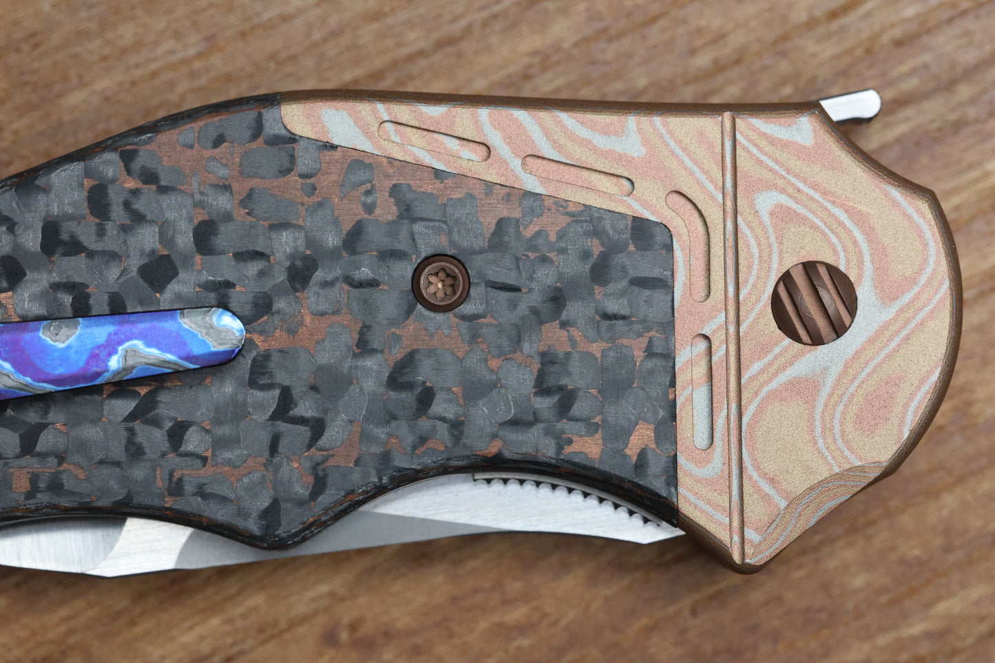 YAN'S GTC CABOT COPPER SNAKESKIN FAT CARBON MOKUME BOLSTER S90V BLADE