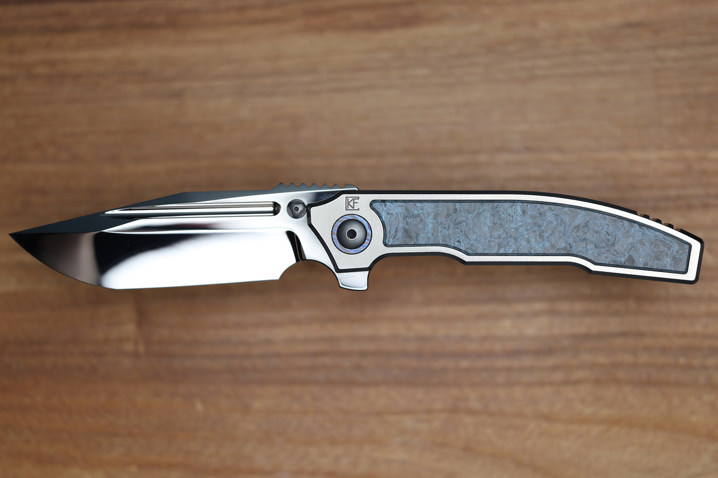CUSTOM KNIFE FACTORY SNAFU LARGE PETER RASSENTI INTEGRAL TI HANDLE CARBON FIBER INLAYS MIRROR POLISH M398