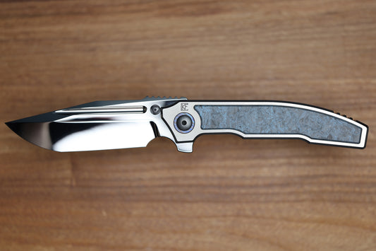 CUSTOM KNIFE FACTORY SNAFU LARGE PETER RASSENTI INTEGRAL TI HANDLE CARBON FIBER INLAYS MIRROR POLISH M398