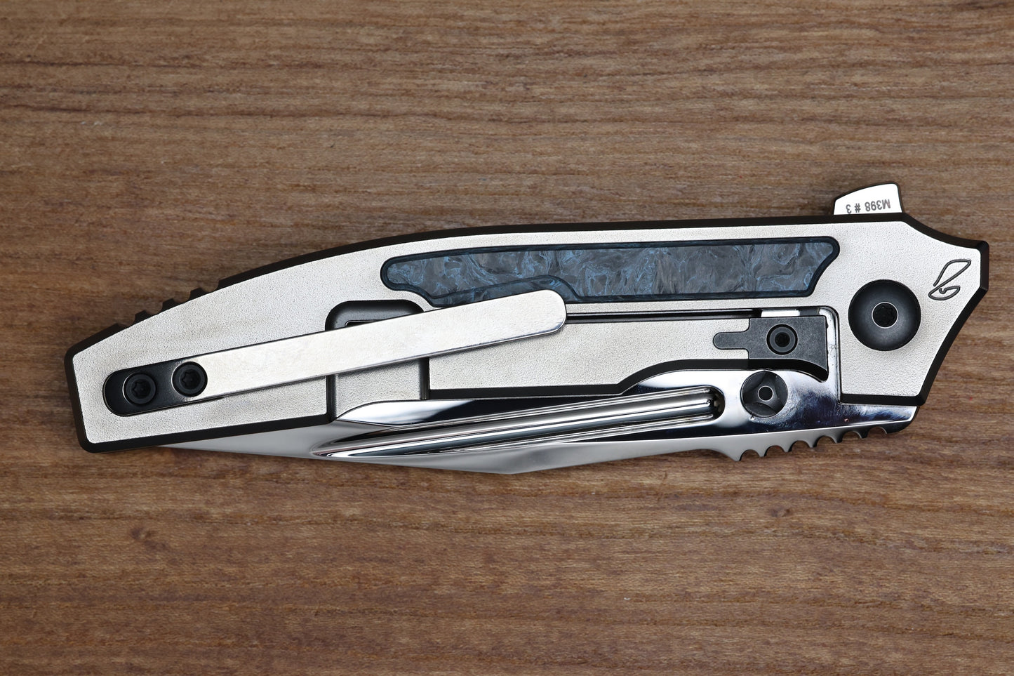 CUSTOM KNIFE FACTORY SNAFU LARGE PETER RASSENTI INTEGRAL TI HANDLE CARBON FIBER INLAYS MIRROR POLISH M398