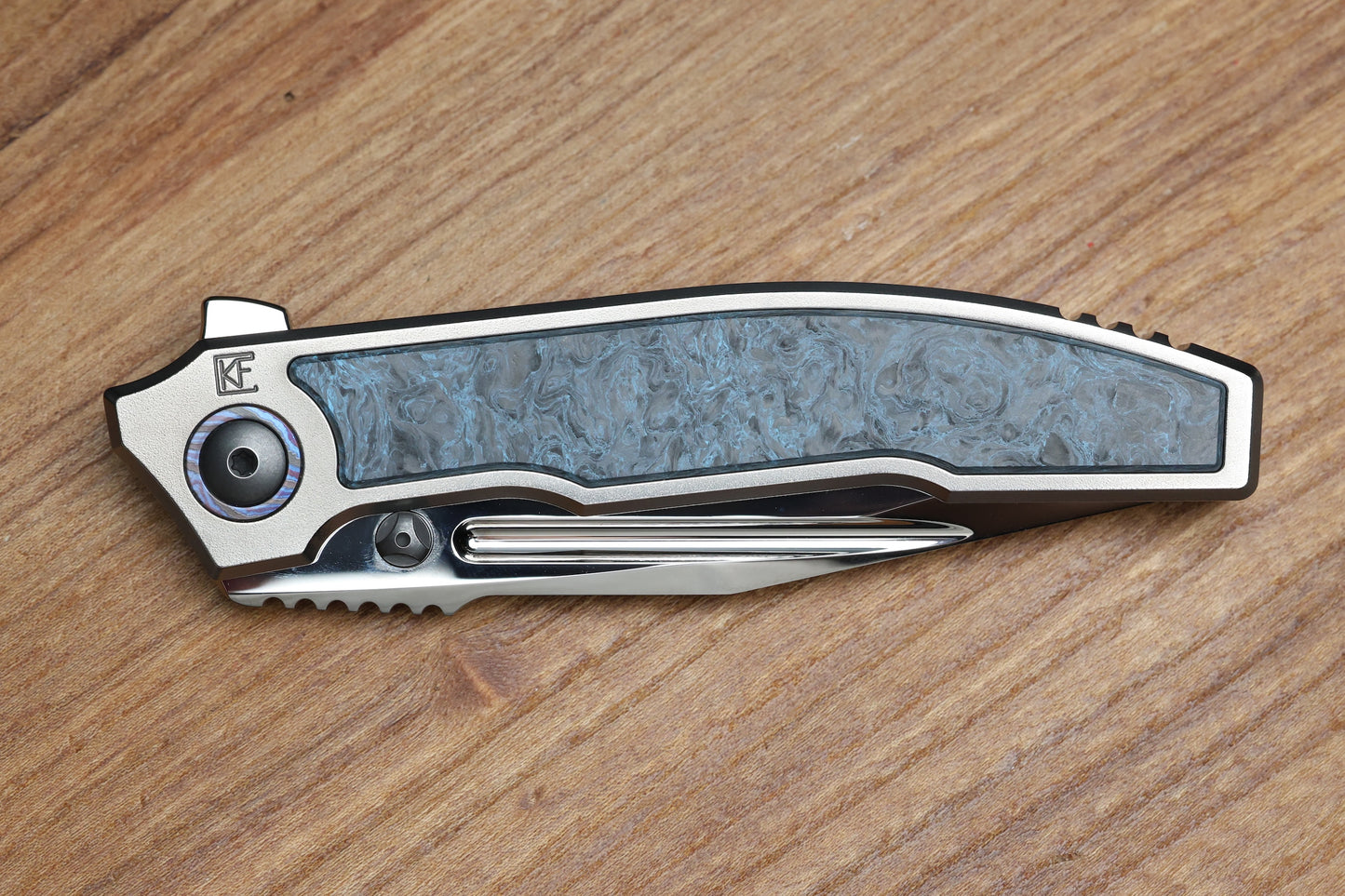 CUSTOM KNIFE FACTORY SNAFU LARGE PETER RASSENTI INTEGRAL TI HANDLE CARBON FIBER INLAYS MIRROR POLISH M398