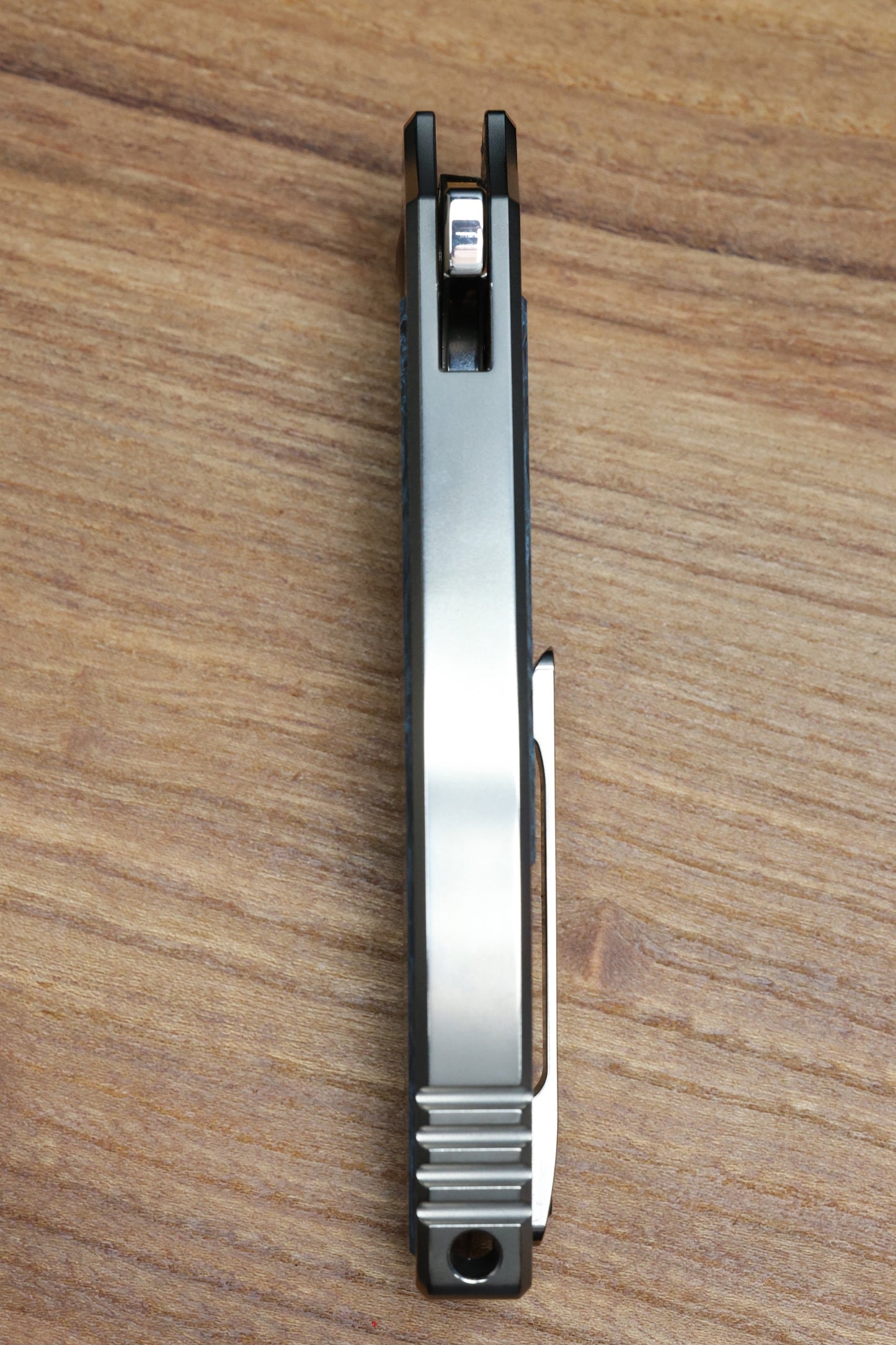 CUSTOM KNIFE FACTORY SNAFU LARGE PETER RASSENTI INTEGRAL TI HANDLE CARBON FIBER INLAYS MIRROR POLISH M398