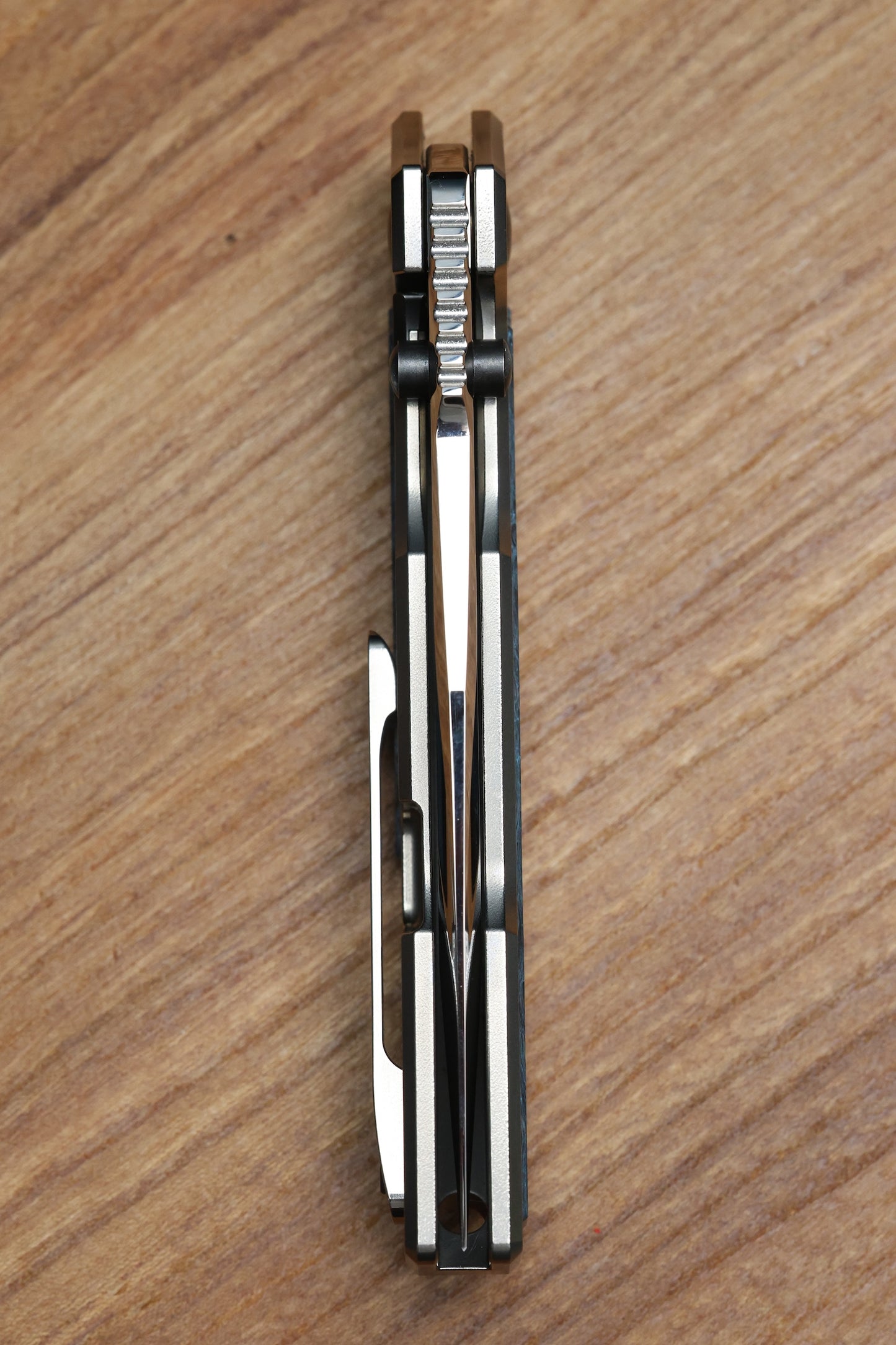 CUSTOM KNIFE FACTORY SNAFU LARGE PETER RASSENTI INTEGRAL TI HANDLE CARBON FIBER INLAYS MIRROR POLISH M398